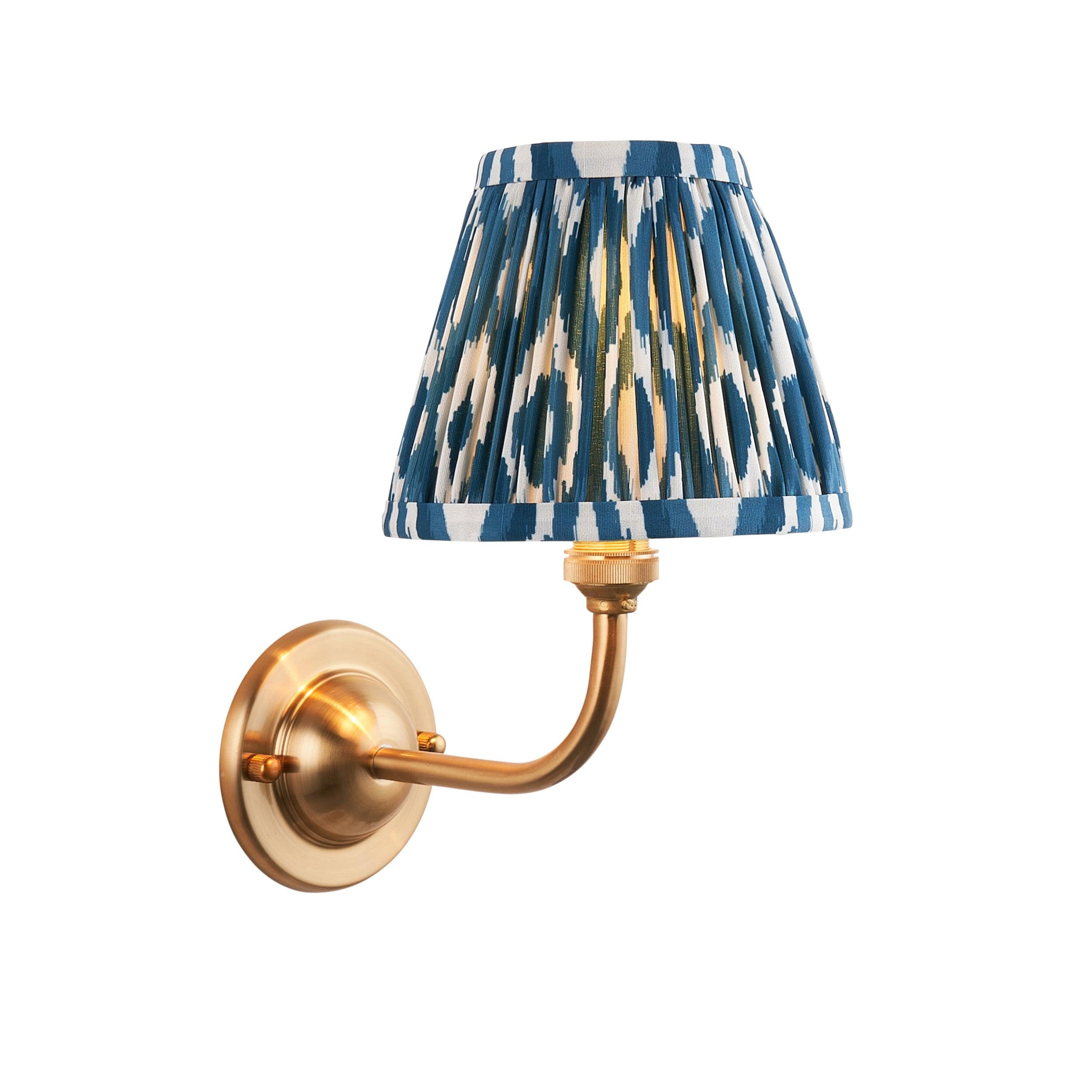 Dome Arc Brass Wall Light & Ikat 16cm Marlin Blue Shade