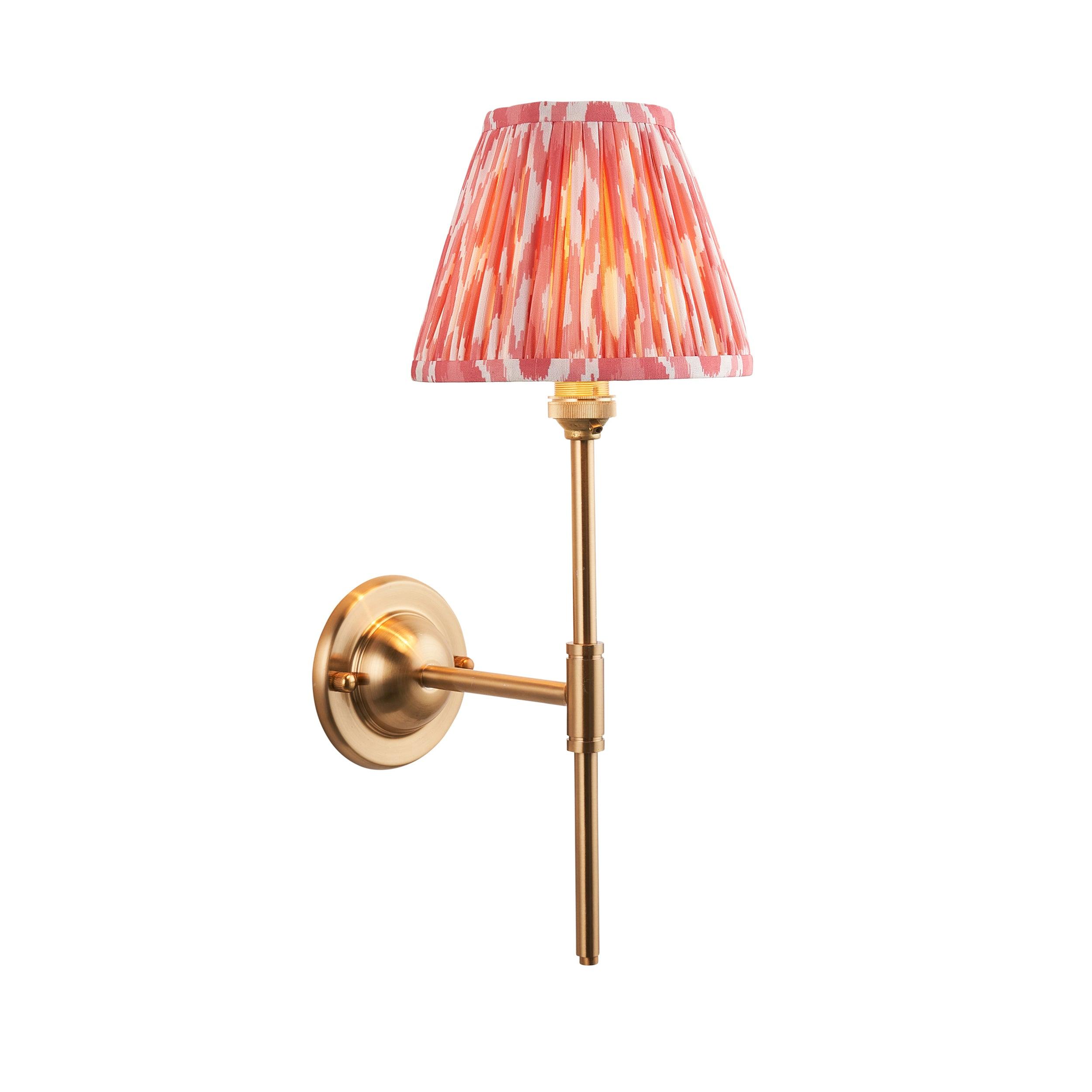 Dome T Bar Brass Wall Light & Ikat 16cm Coral Pink Shade