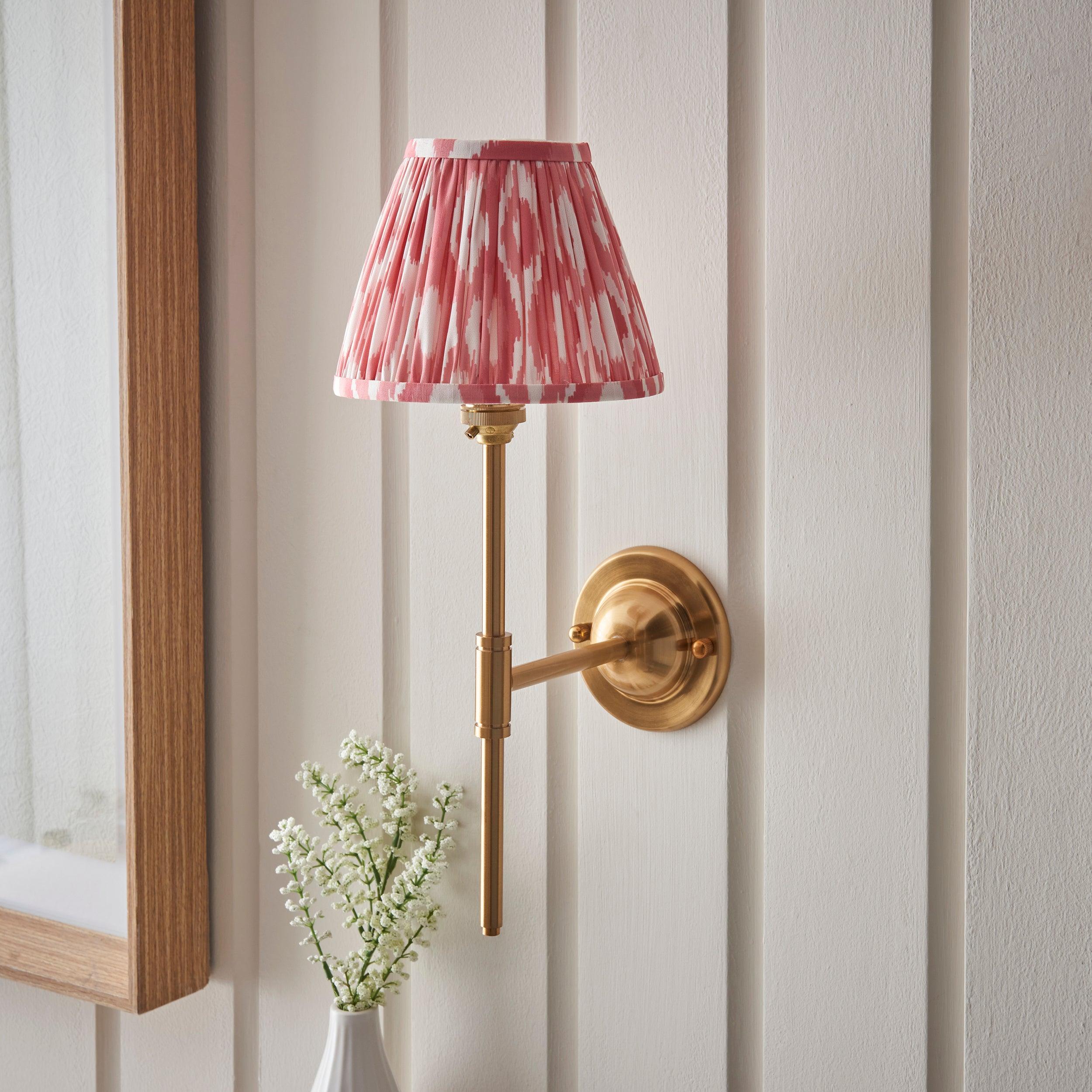 Dome T Bar Brass Wall Light & Ikat 16cm Coral Pink Shade