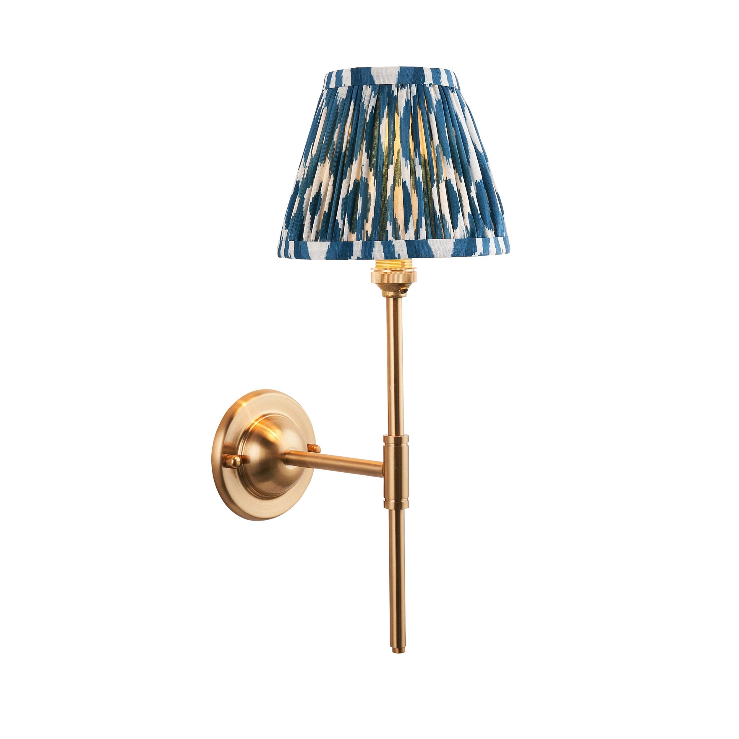 Dome T Bar Brass Wall Light & Ikat 16cm Marlin Blue Shade