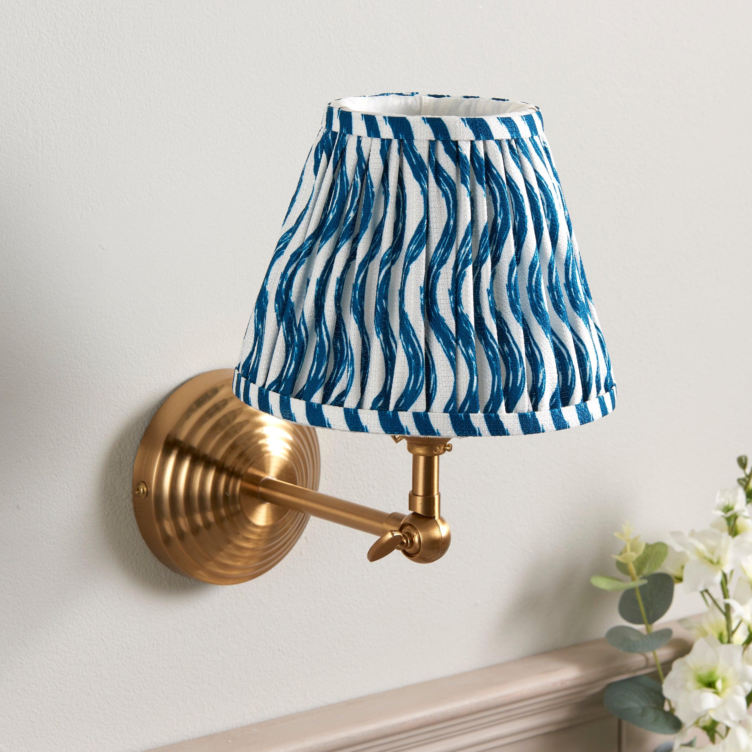 Obelisk Brass Wall Light Wing & Ripple 16cm Marlin Blue Shade