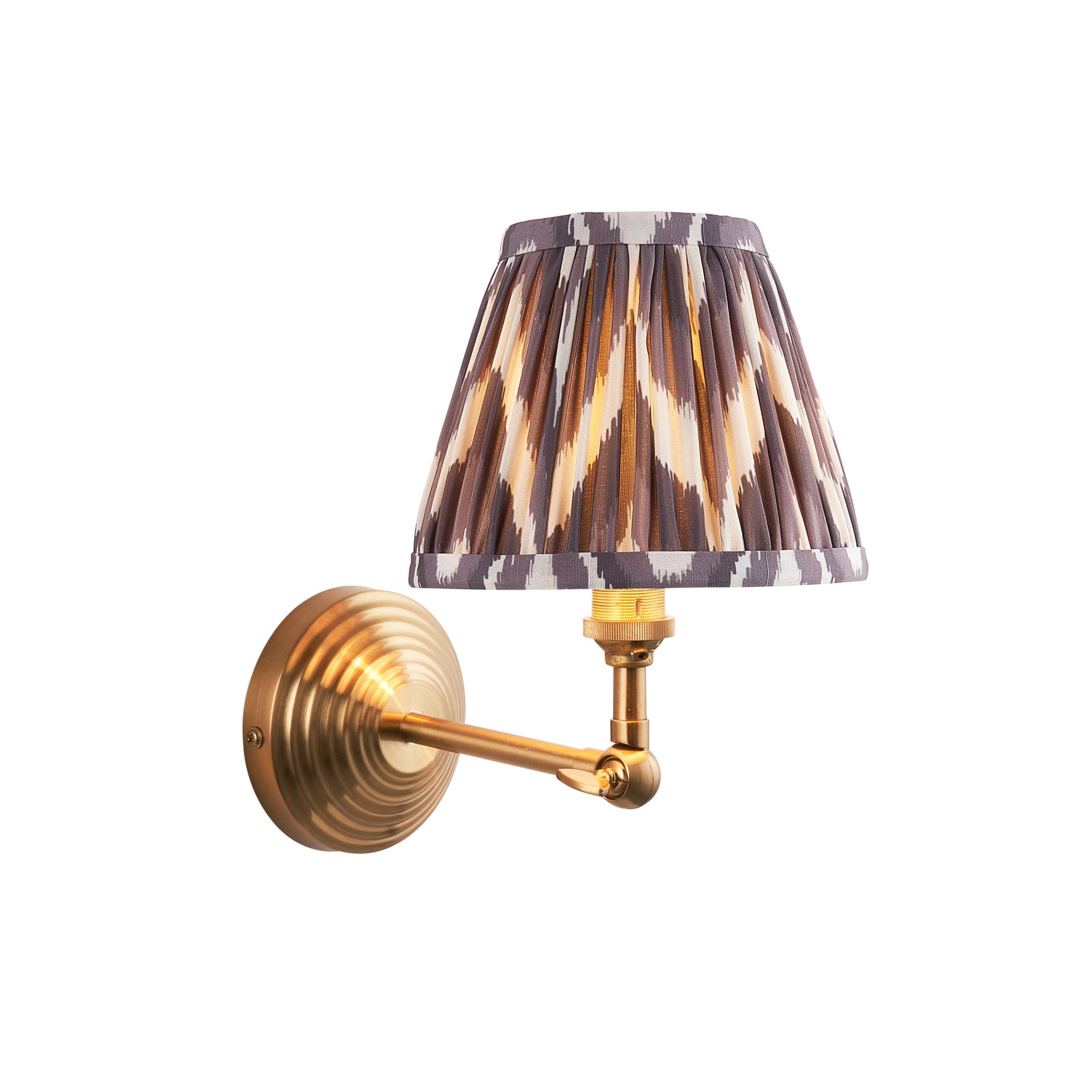 Obelisk Brass Wall Light Wing & Zigzag 16cm Pearl Grey Shade
