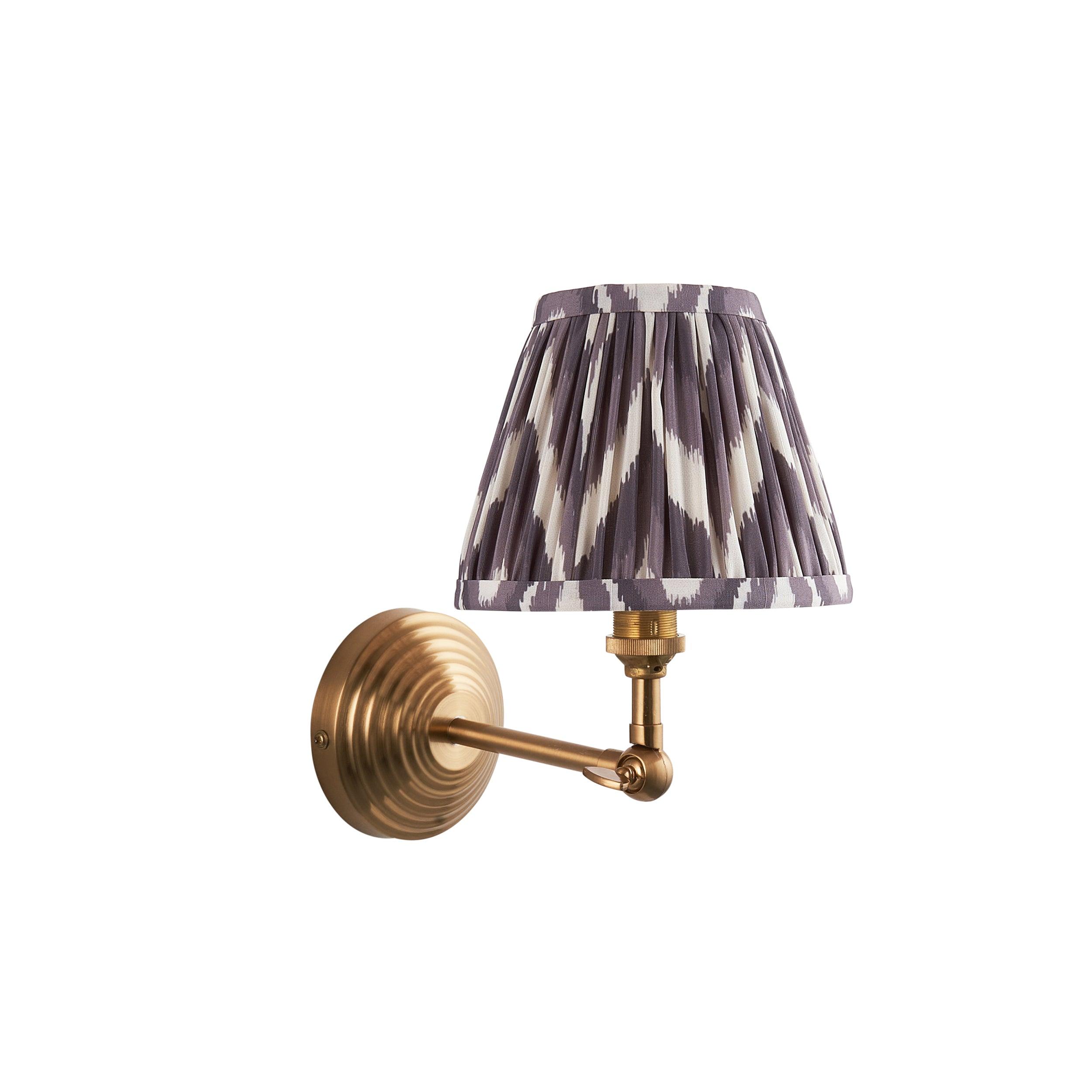 Obelisk Brass Wall Light Wing & Zigzag 16cm Pearl Grey Shade