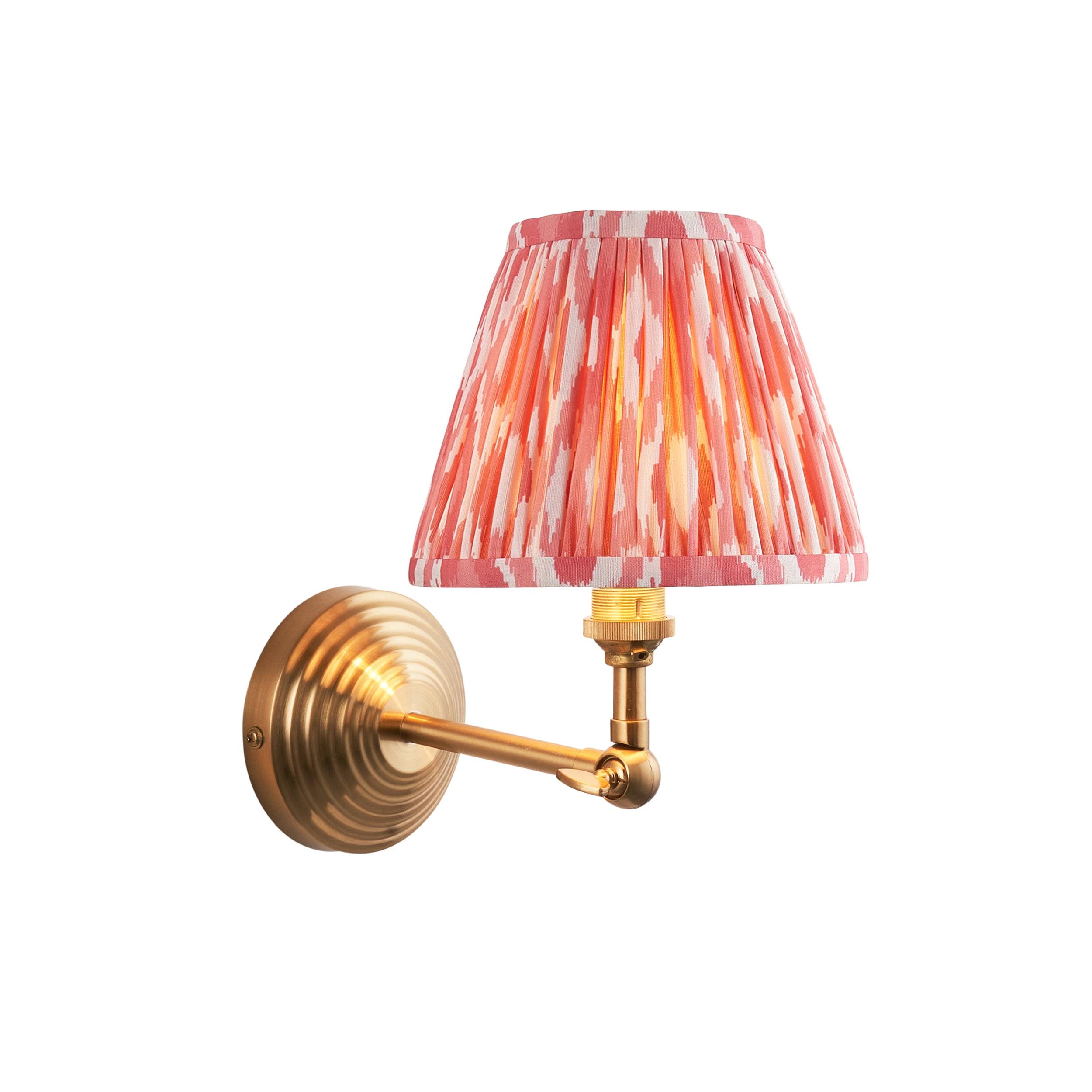 Obelisk Brass Wall Light Wing & Ikat 16cm Coral Pink Shade