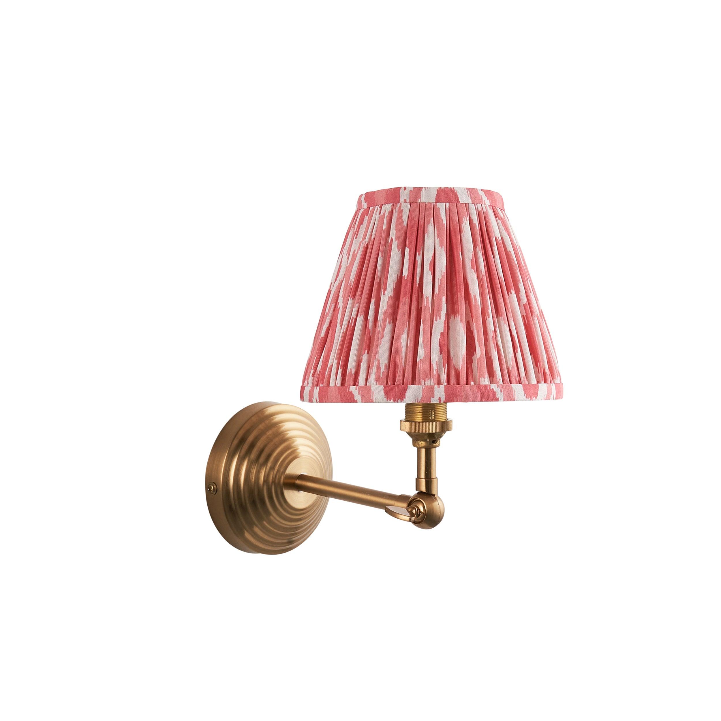Obelisk Brass Wall Light Wing & Ikat 16cm Coral Pink Shade