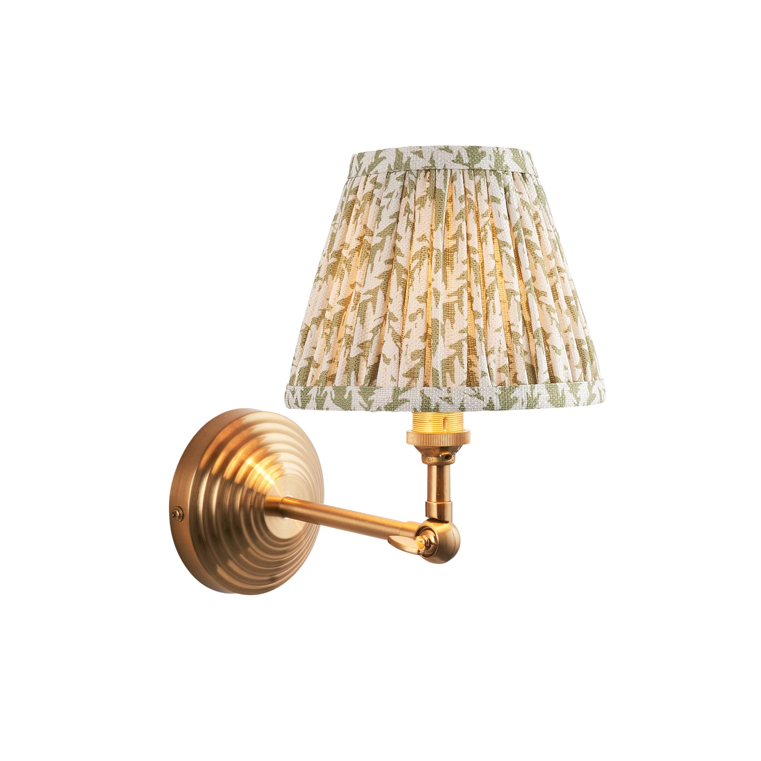 Obelisk Brass Wall Light Wing & Leaf 16cm Herb Garden Green Shade