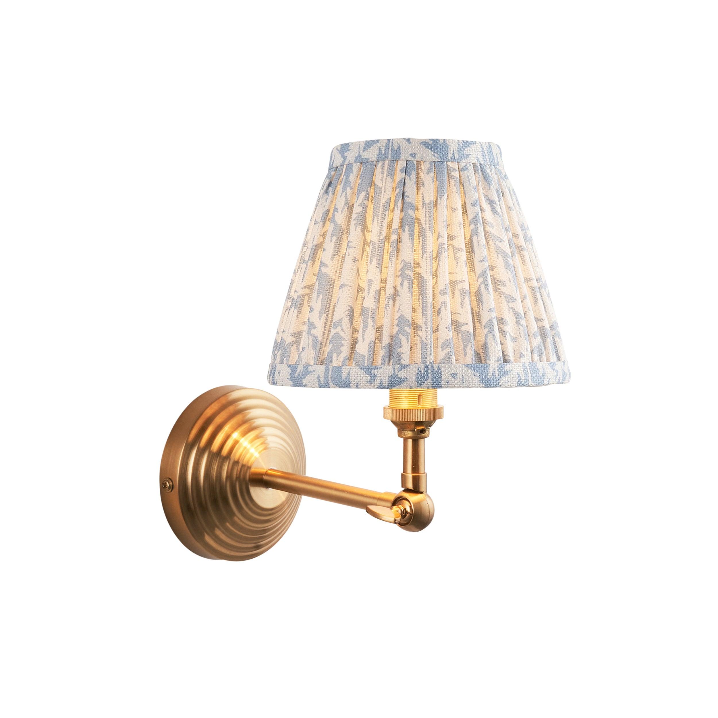 Obelisk Brass Wall Light Wing & Leaf 16cm Shell Bay Blue Shade