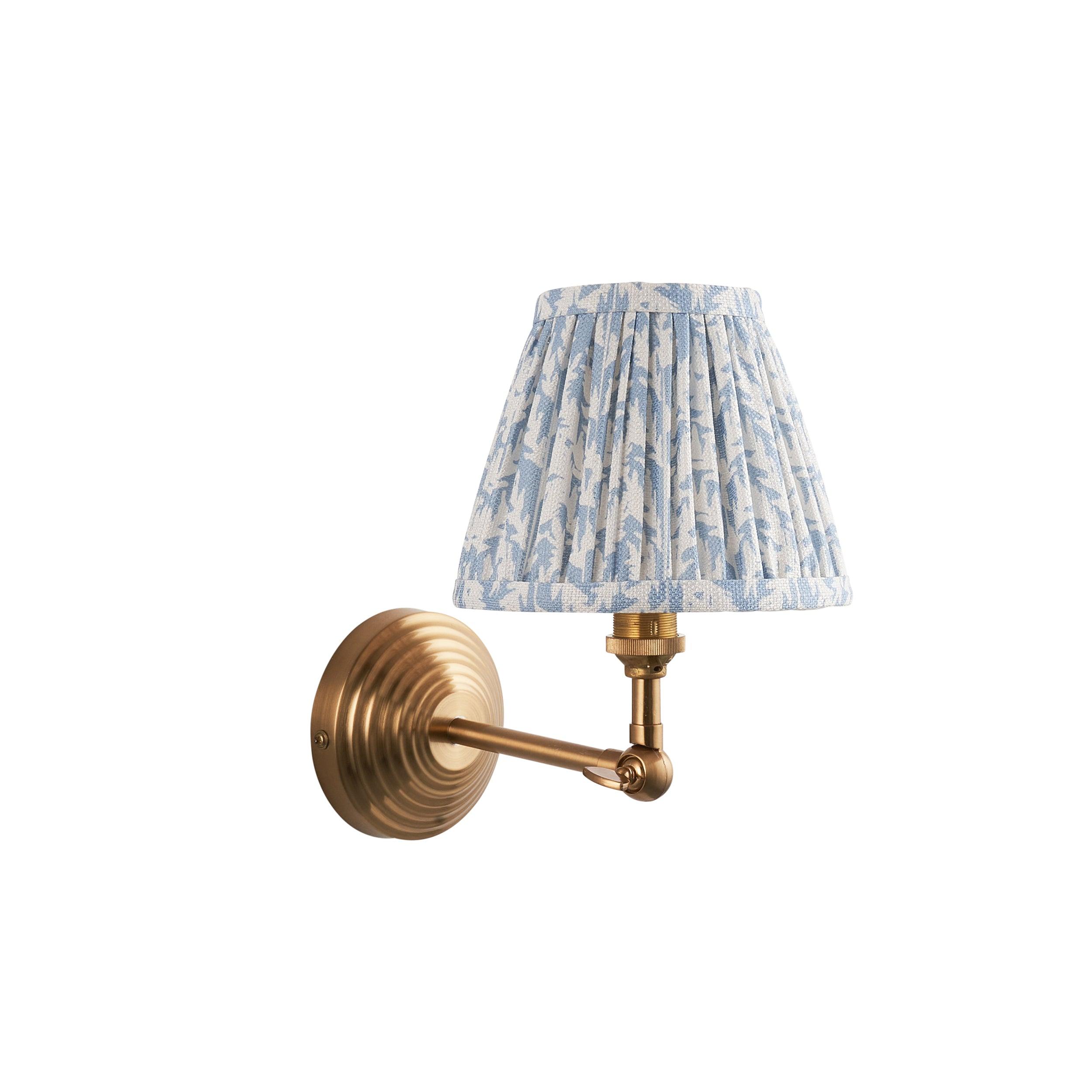 Obelisk Brass Wall Light Wing & Leaf 16cm Shell Bay Blue Shade