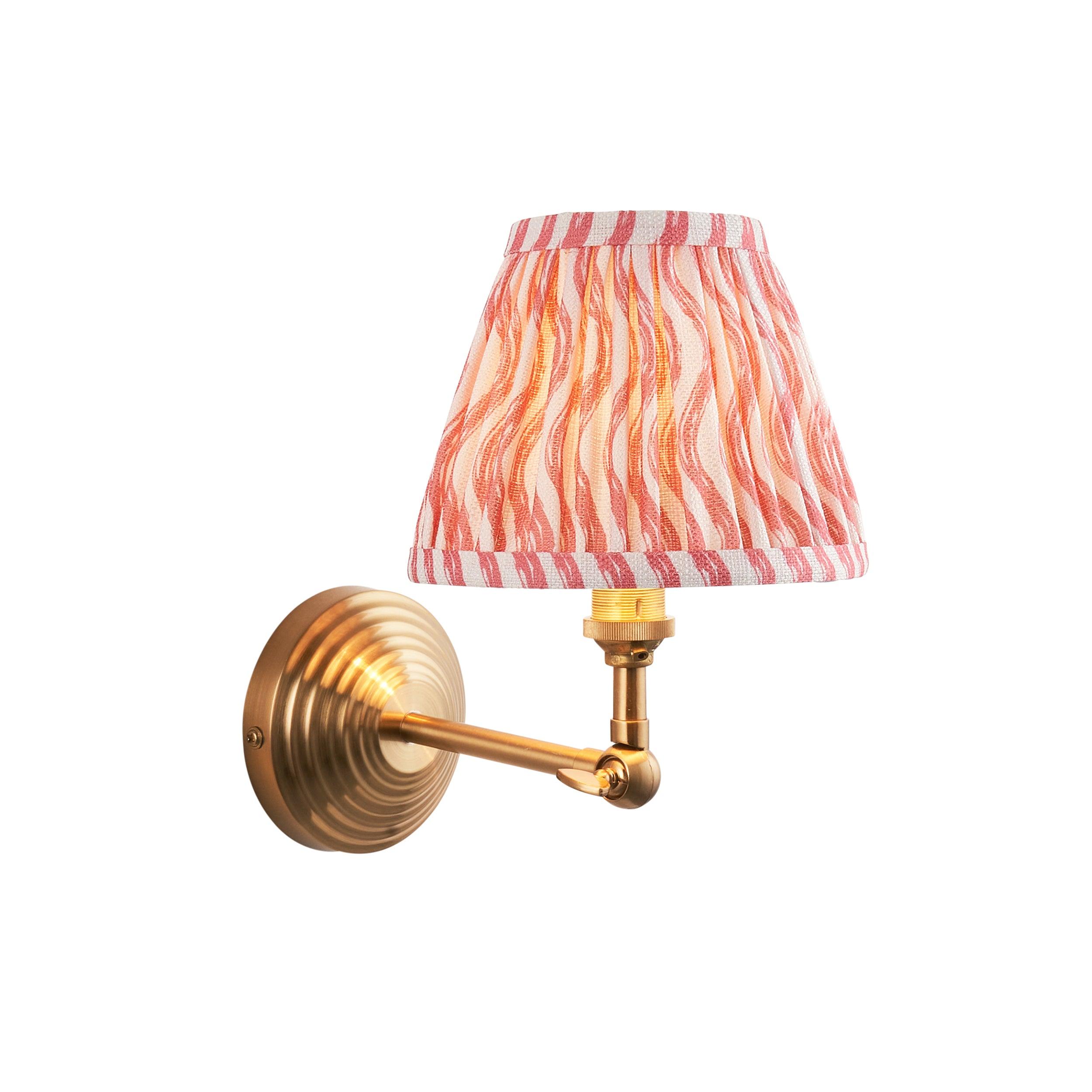 Obelisk Brass Wall Light Wing & Ripple 16cm Coral Pink Shade