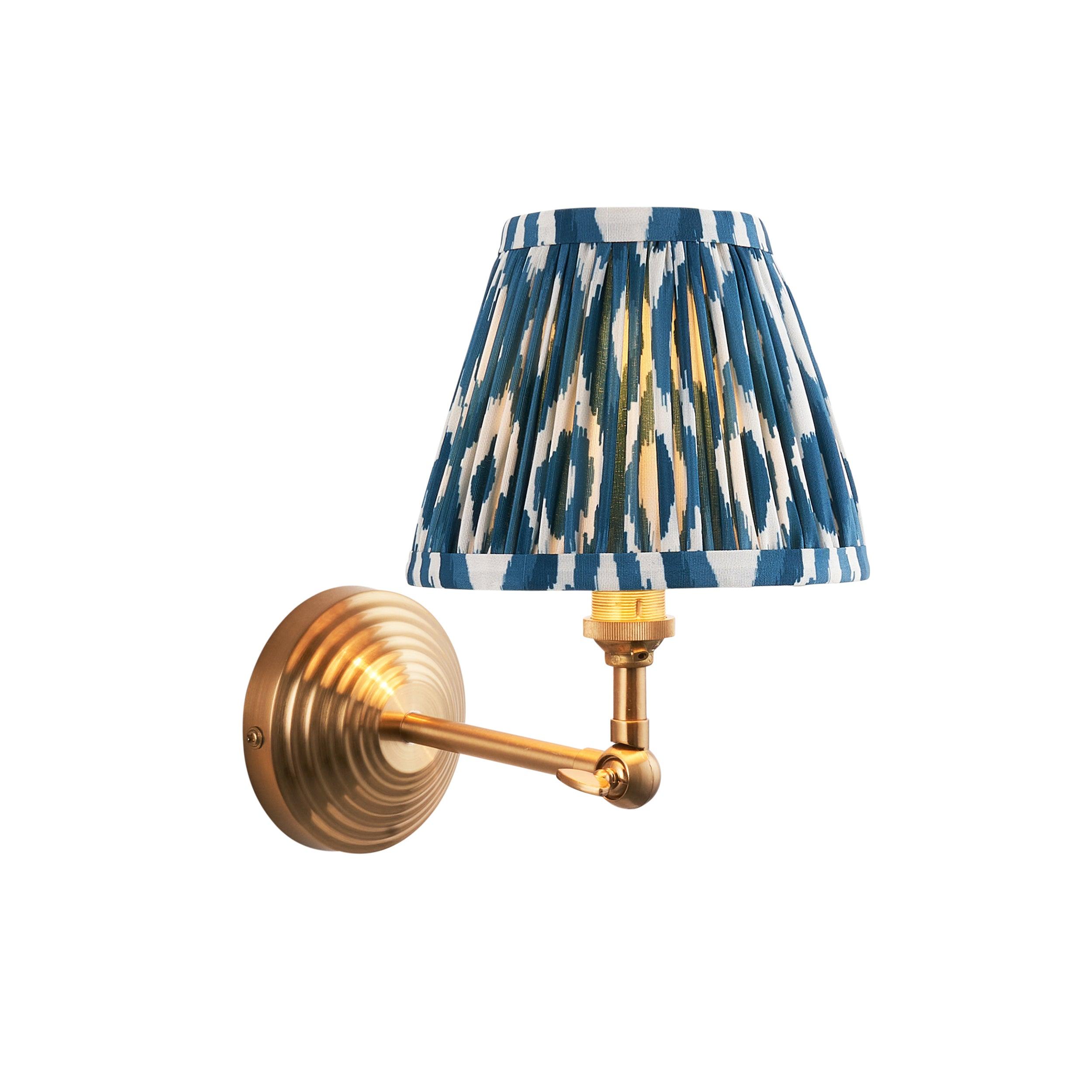 Obelisk Brass Wall Light Wing & Ikat 16cm Marlin Blue Shade