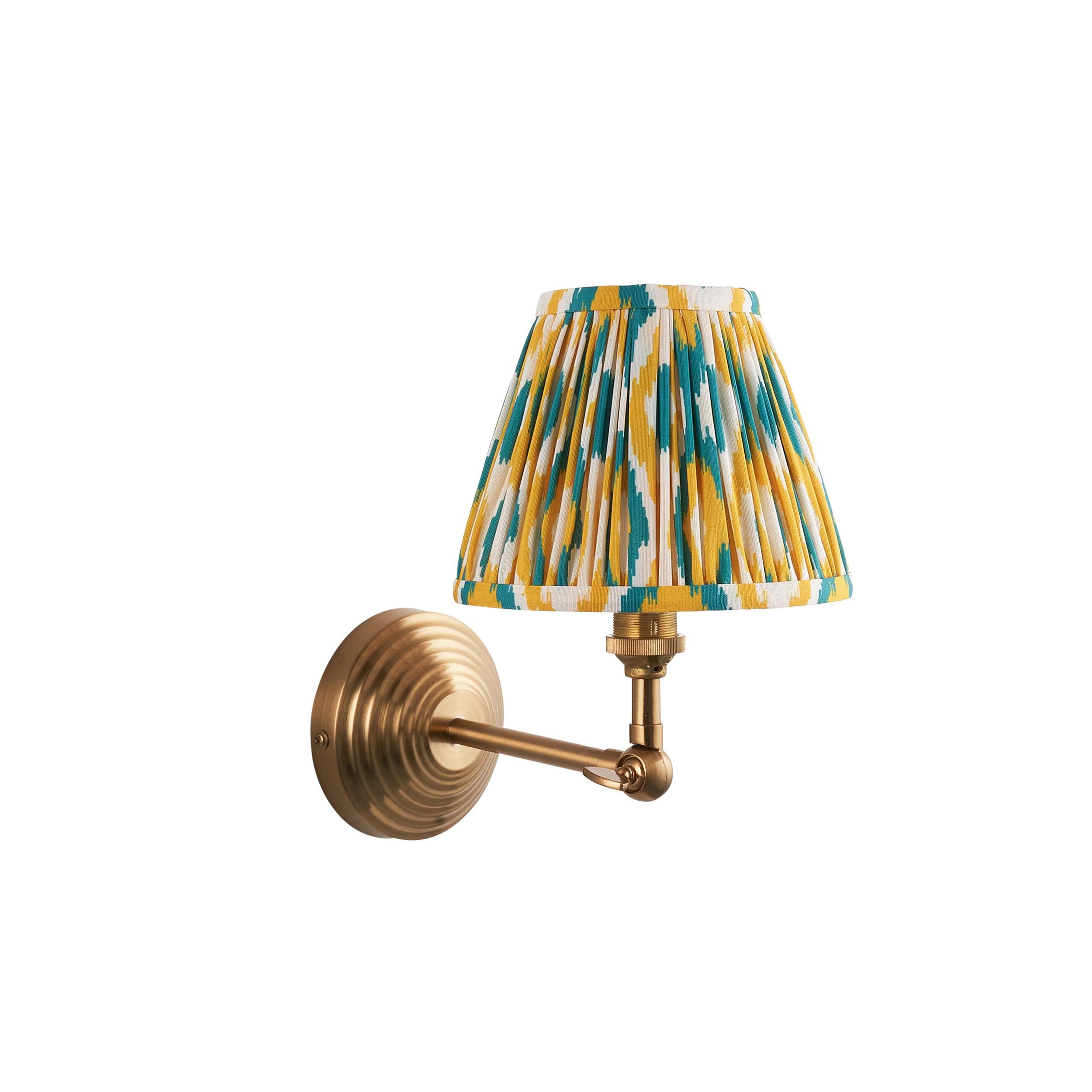 Obelisk Brass Wall Light Wing & Ikat 16cm Yellow & Jade Shade