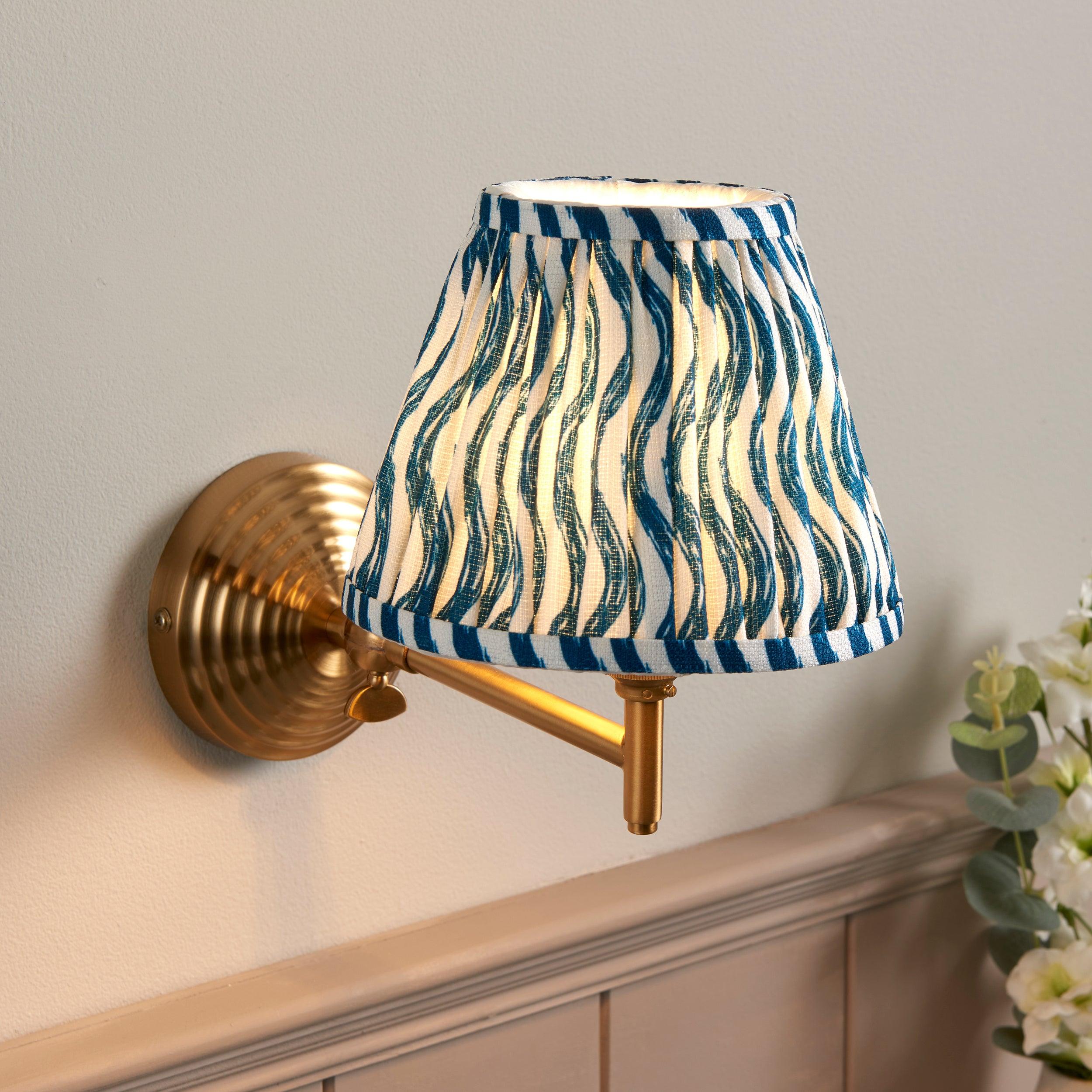 Obelisk Fold Brass Wall Light & Ripple 16cm Marlin Blue Shade