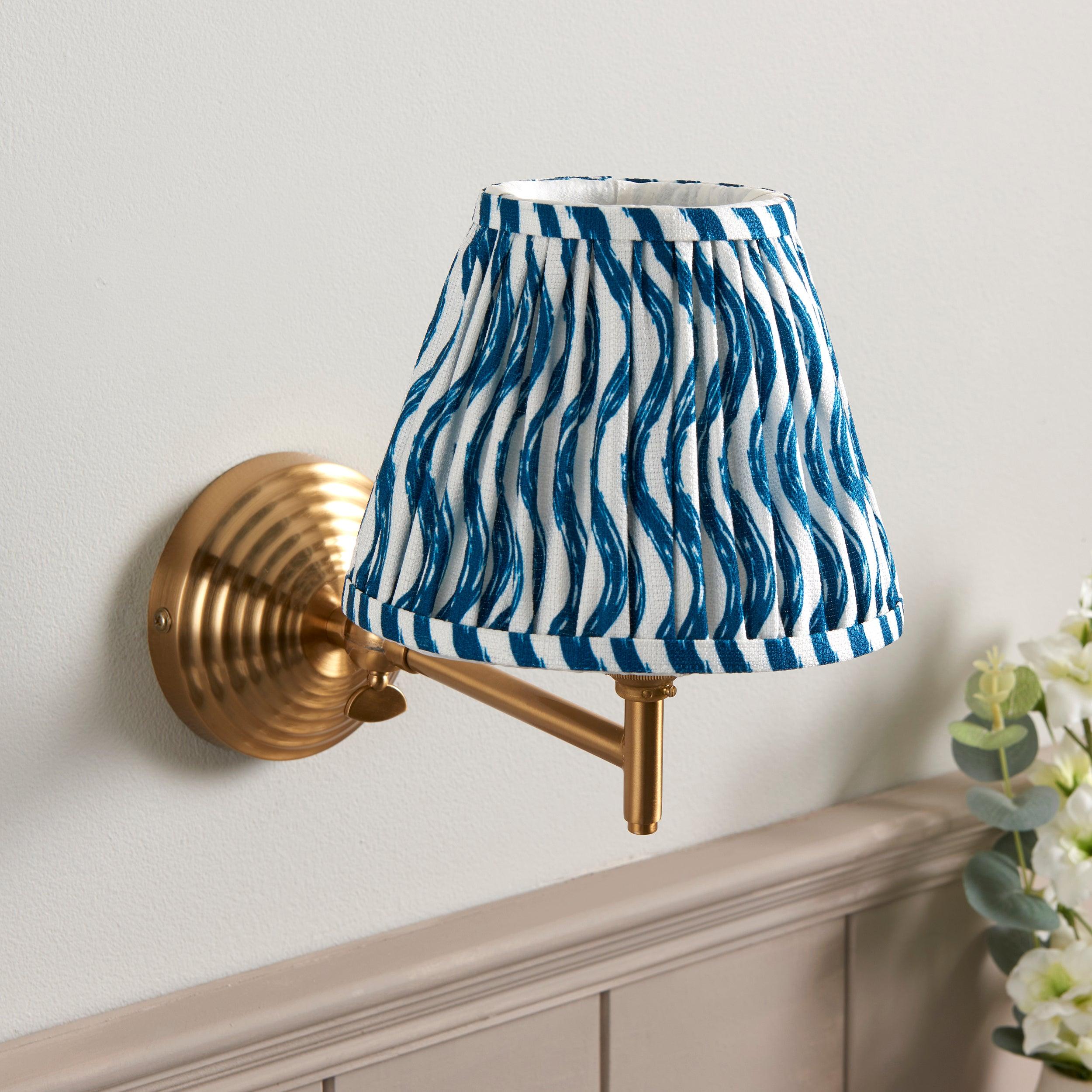 Obelisk Fold Brass Wall Light & Ripple 16cm Marlin Blue Shade