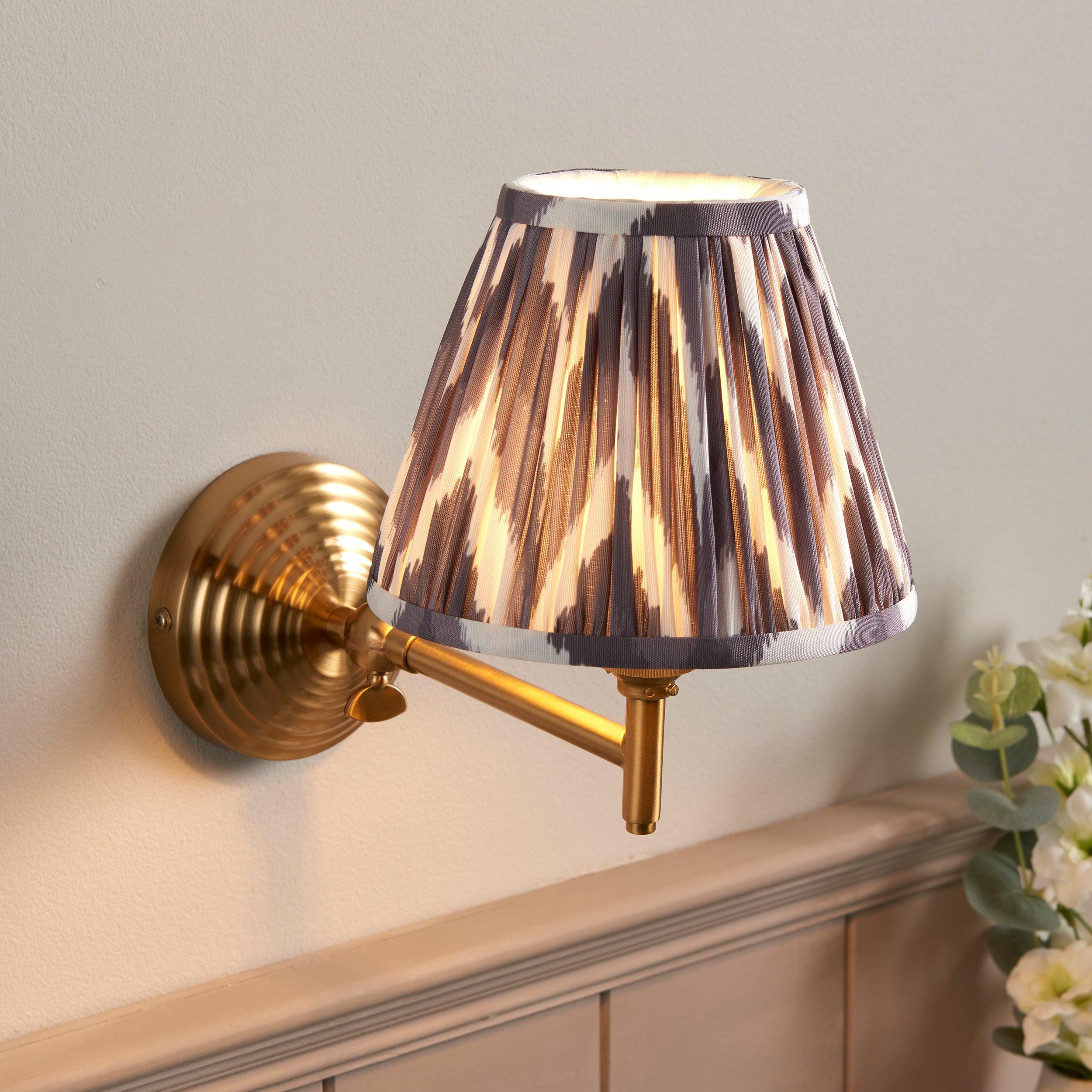 Obelisk Fold Brass Wall Light & Zigzag 16cm Pearl Grey Shade