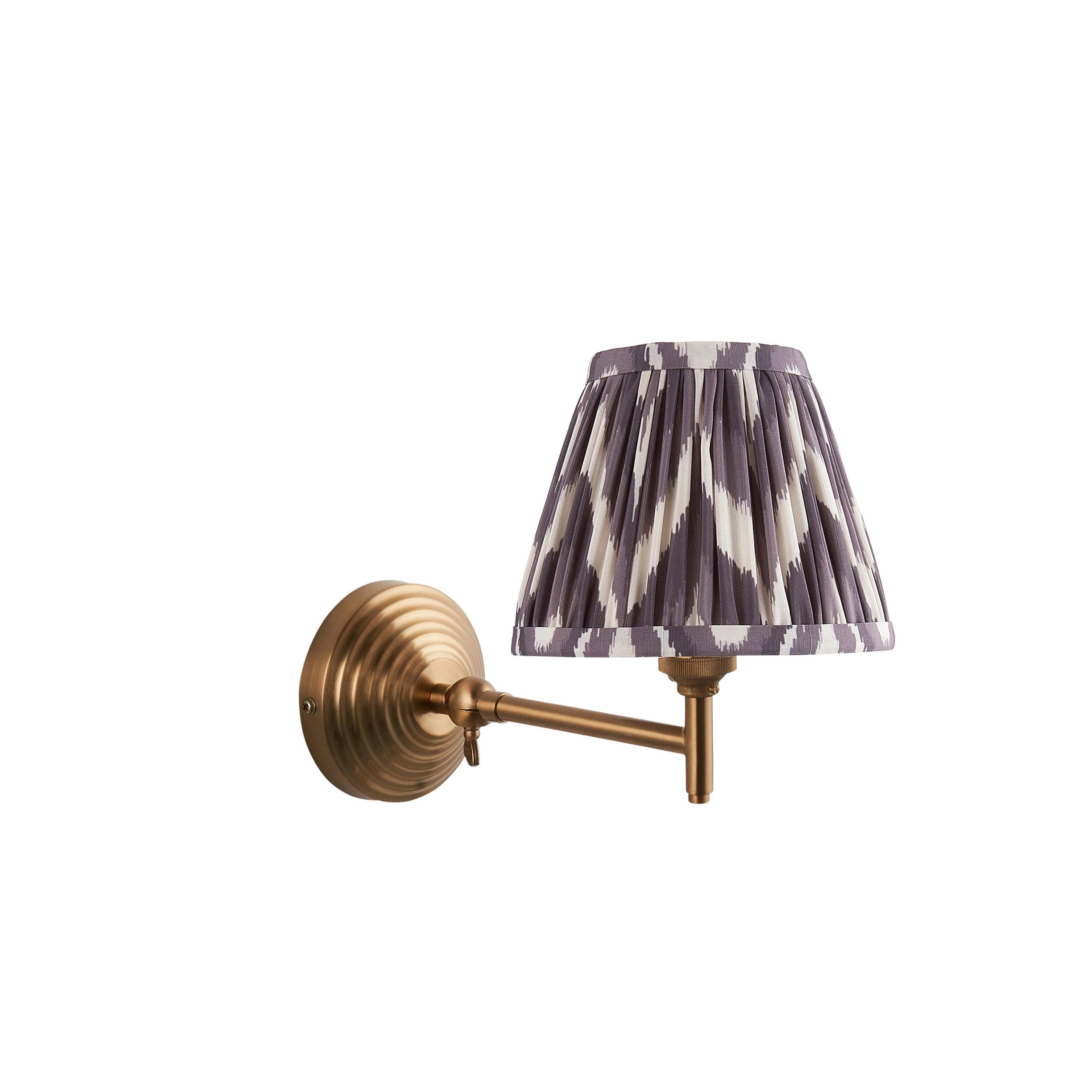 Obelisk Fold Brass Wall Light & Zigzag 16cm Pearl Grey Shade