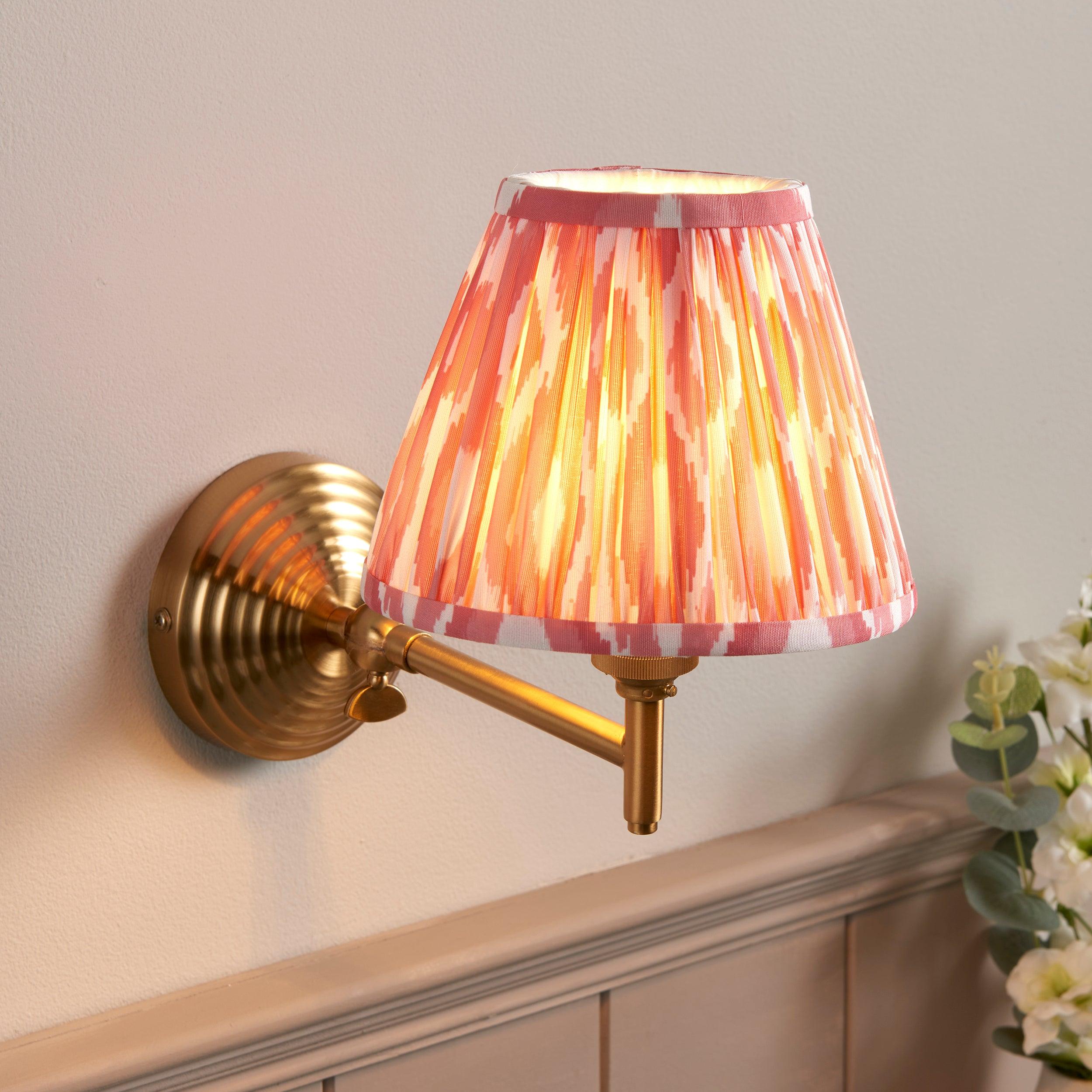 Obelisk Fold Brass Wall Light & Ikat 16cm Coral Pink Shade