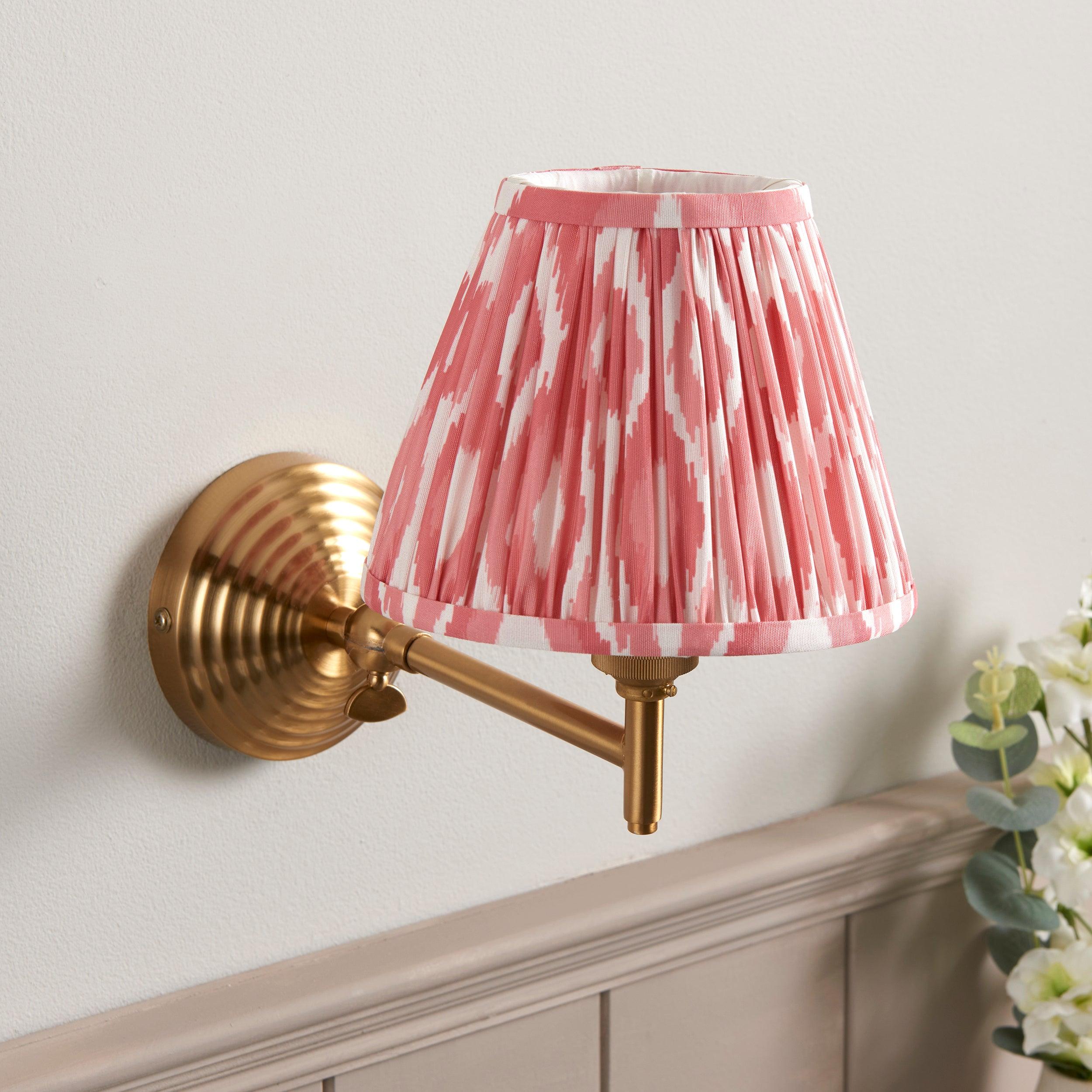Obelisk Fold Brass Wall Light & Ikat 16cm Coral Pink Shade