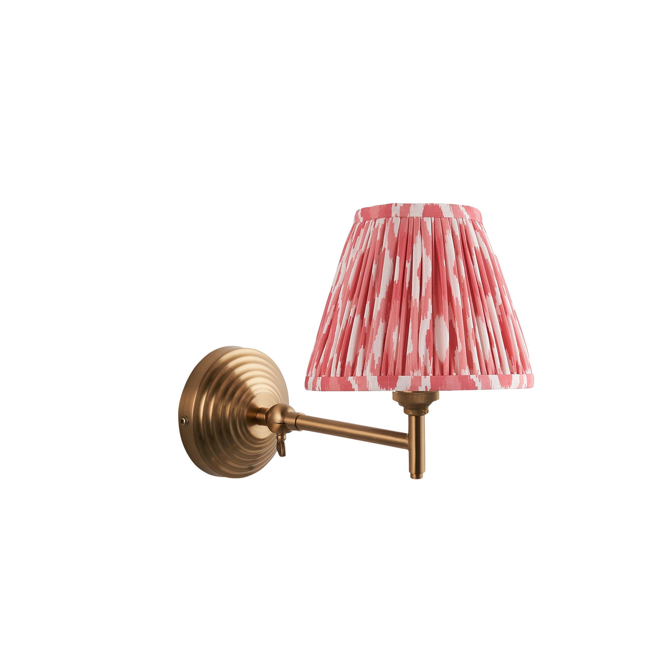 Obelisk Fold Brass Wall Light & Ikat 16cm Coral Pink Shade
