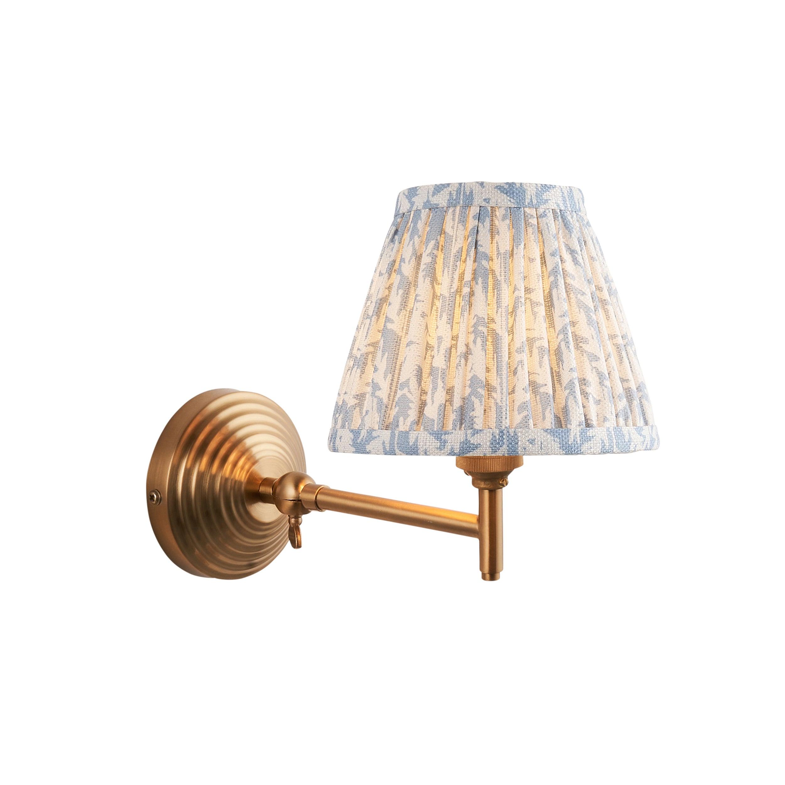 Obelisk Fold Brass Wall Light & Leaf 16cm Shell Bay Blue Shade
