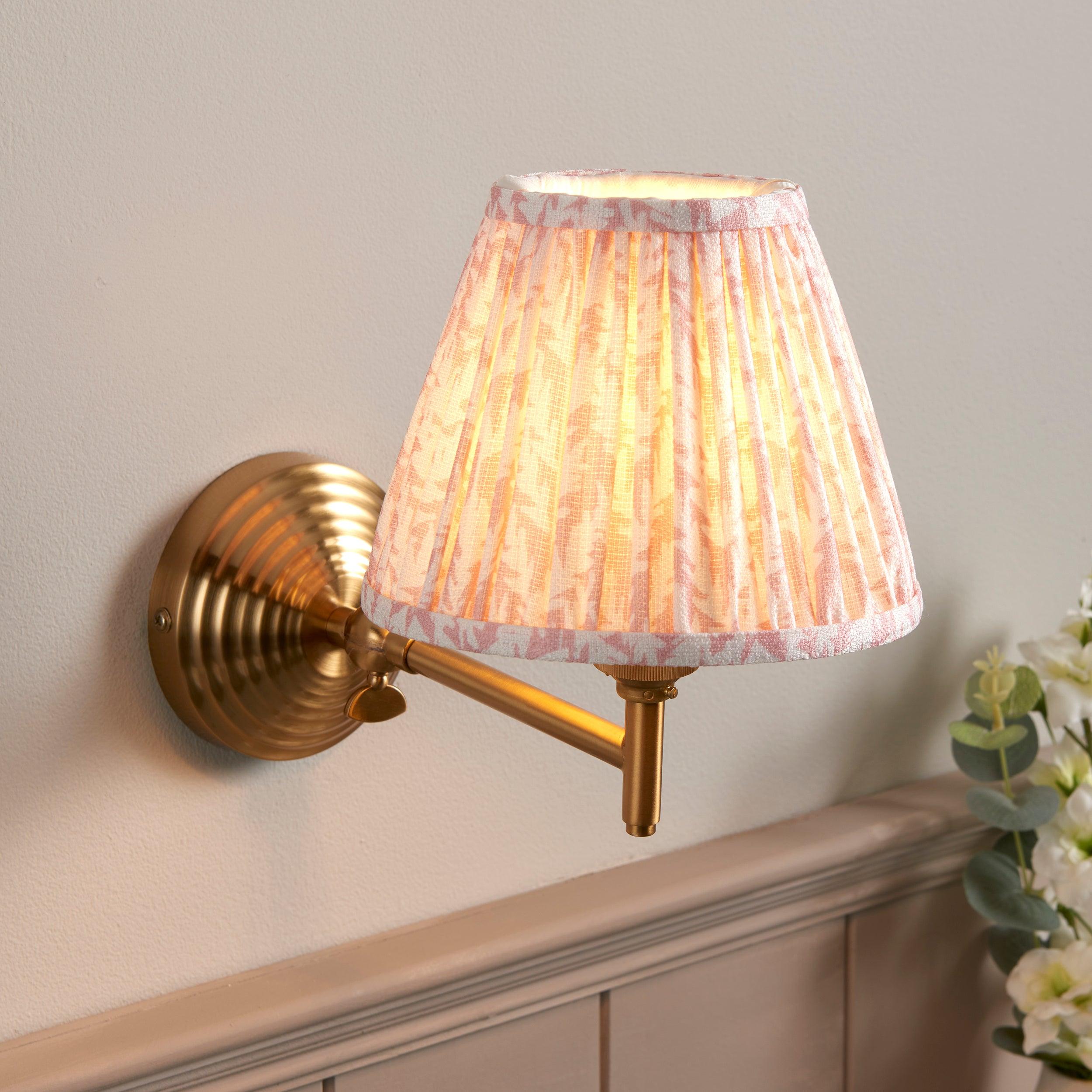Obelisk Fold Brass Wall Light & Leaf 16cm Peachy keen Shade