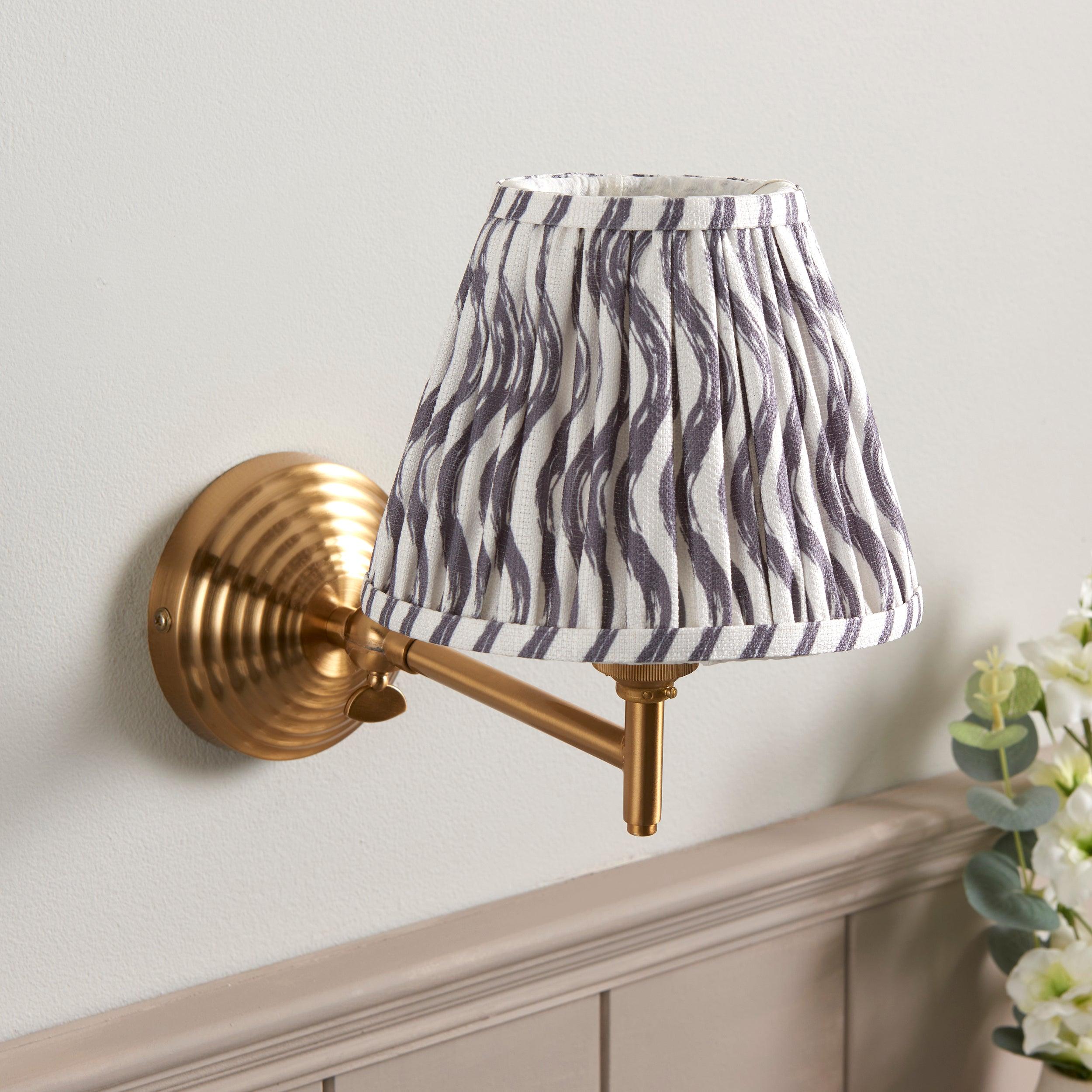 Obelisk Fold Brass Wall Light & Ripple 16cm Pearl Grey Shade