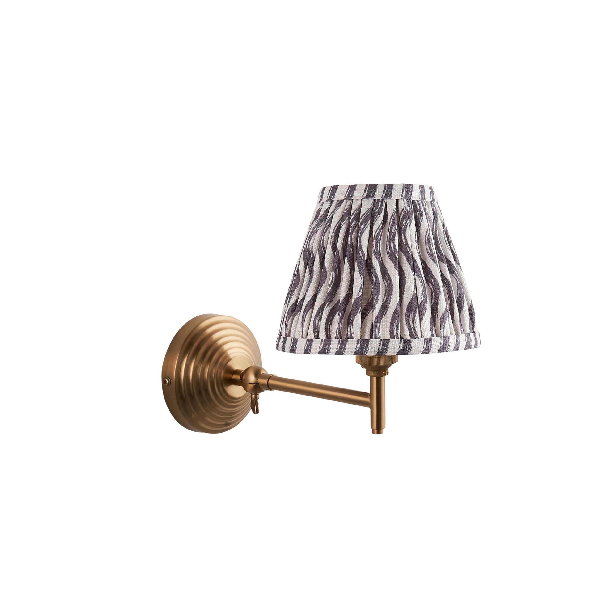 Obelisk Fold Brass Wall Light & Ripple 16cm Pearl Grey Shade