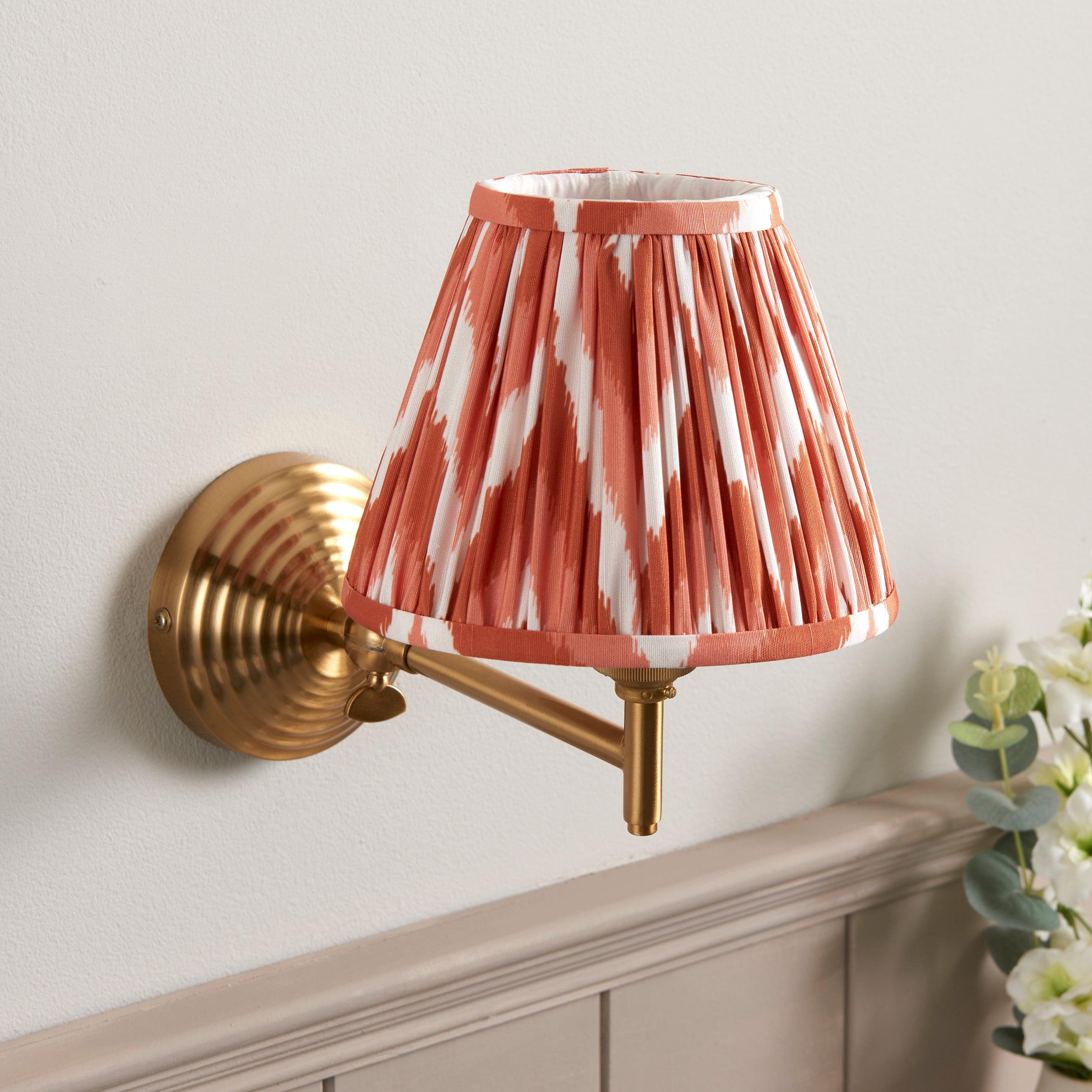 Obelisk Fold Brass Wall Light & Zigzag 16cm Apricot Orange Shade