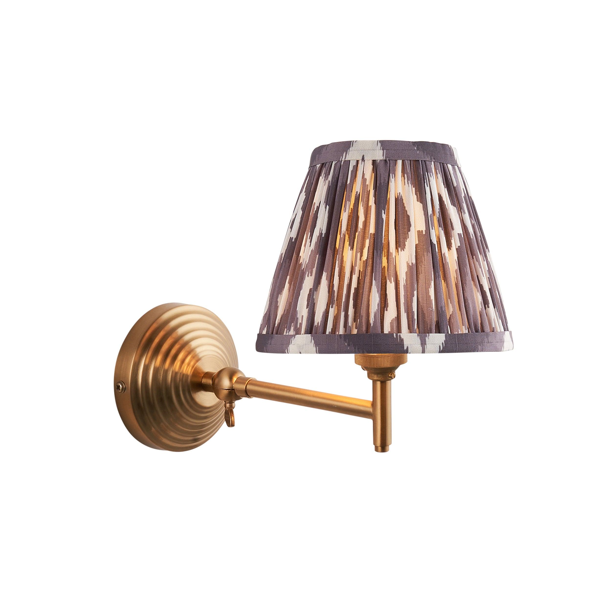 Obelisk Fold Brass Wall Light & Ikat 16cm Pearl Grey Shade
