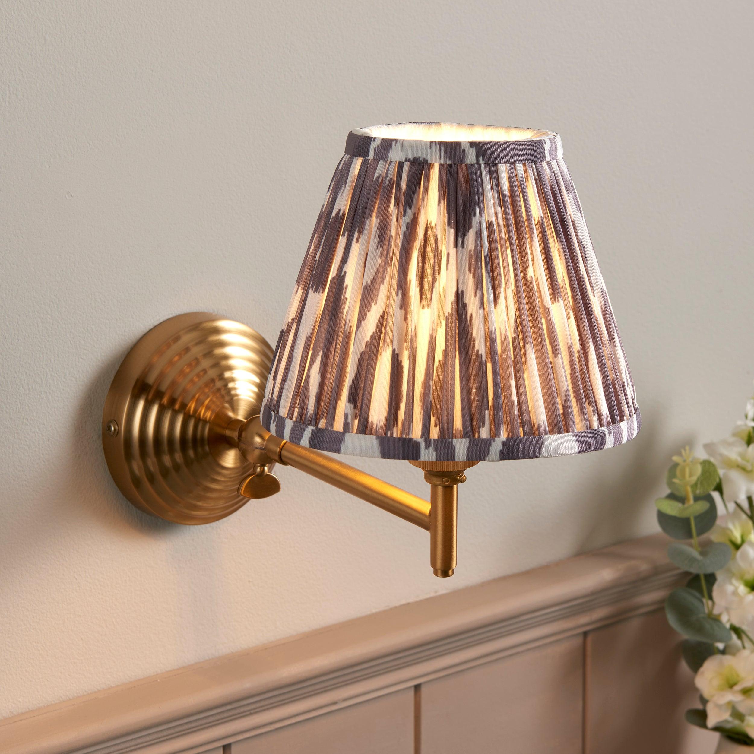 Obelisk Fold Brass Wall Light & Ikat 16cm Pearl Grey Shade