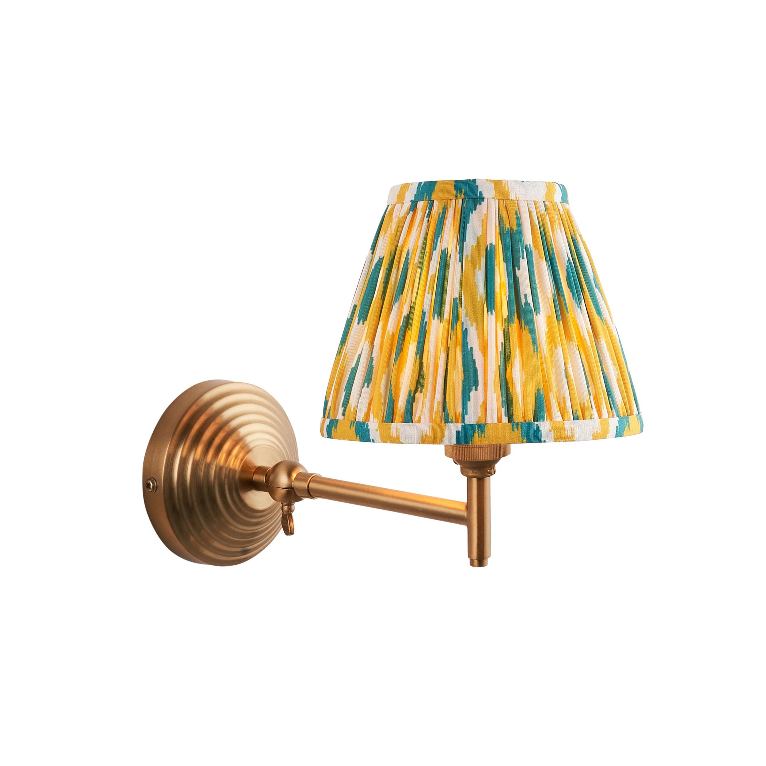 Obelisk Fold Brass Wall Light & Ikat 16cm Yellow & Jade Shade
