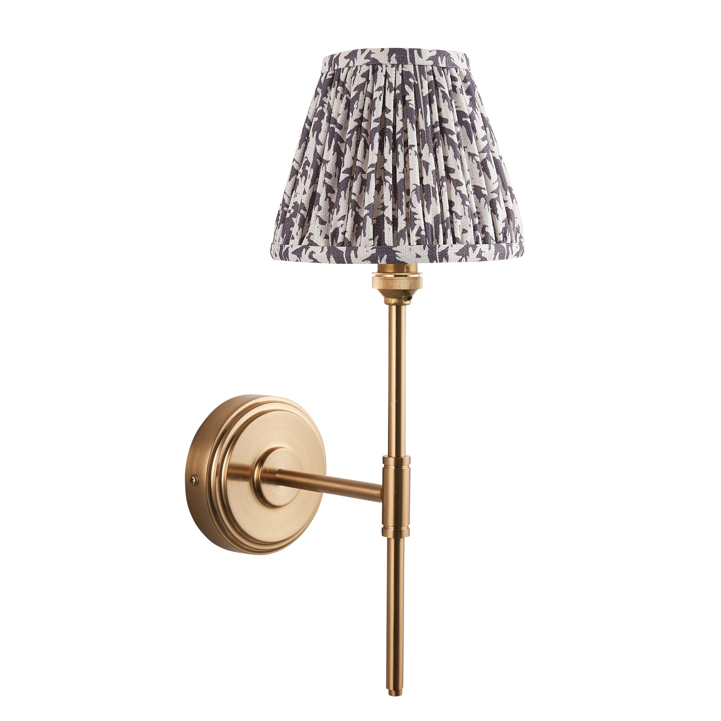 Step T Bar Brass Wall Light & Leaf 16cm Pearl Grey Shade