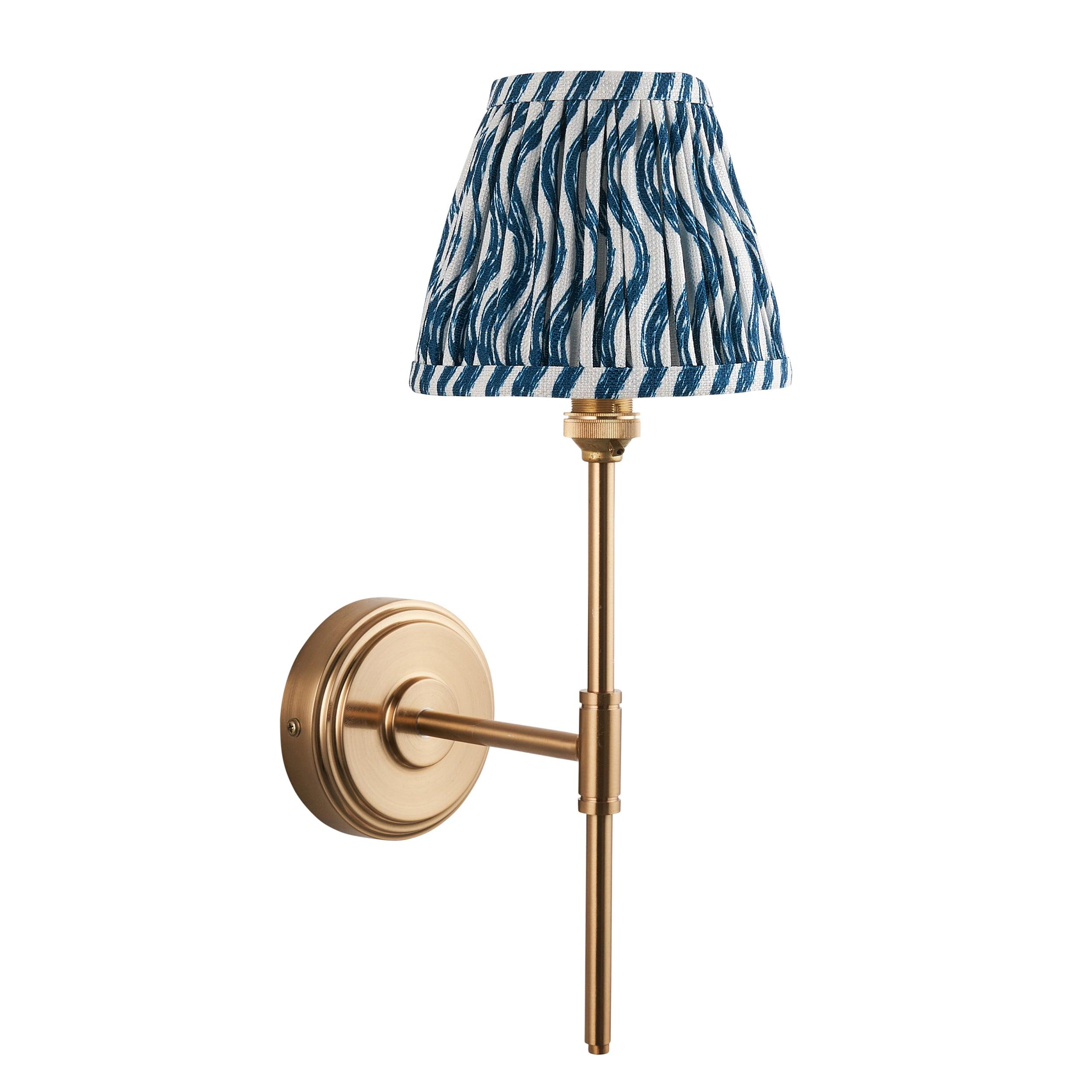 Step T Bar Brass Wall Light & Ripple 16cm Marlin Blue Shade
