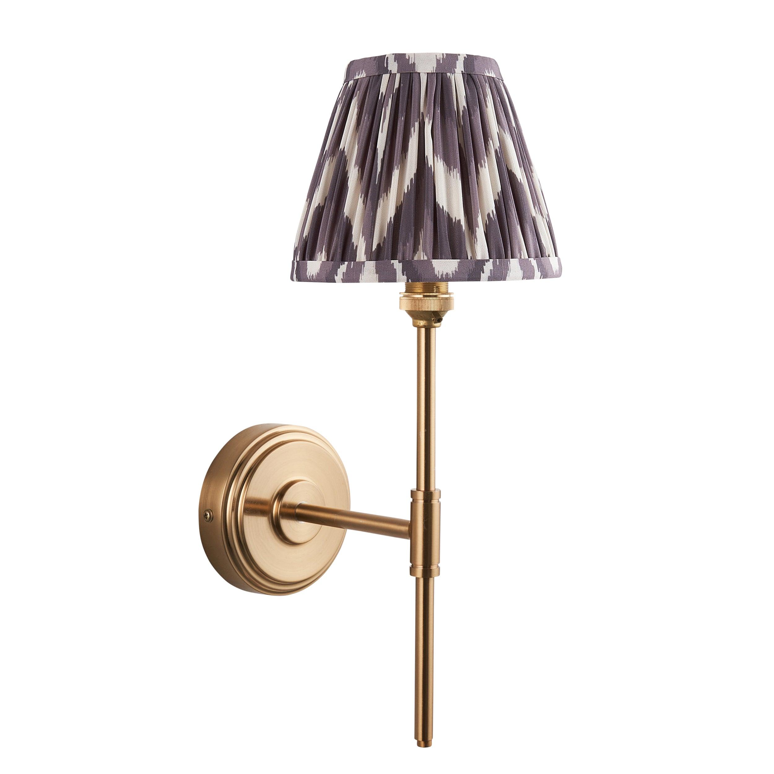 Step T Bar Brass Wall Light & Zigzag 16cm Pearl Grey Shade