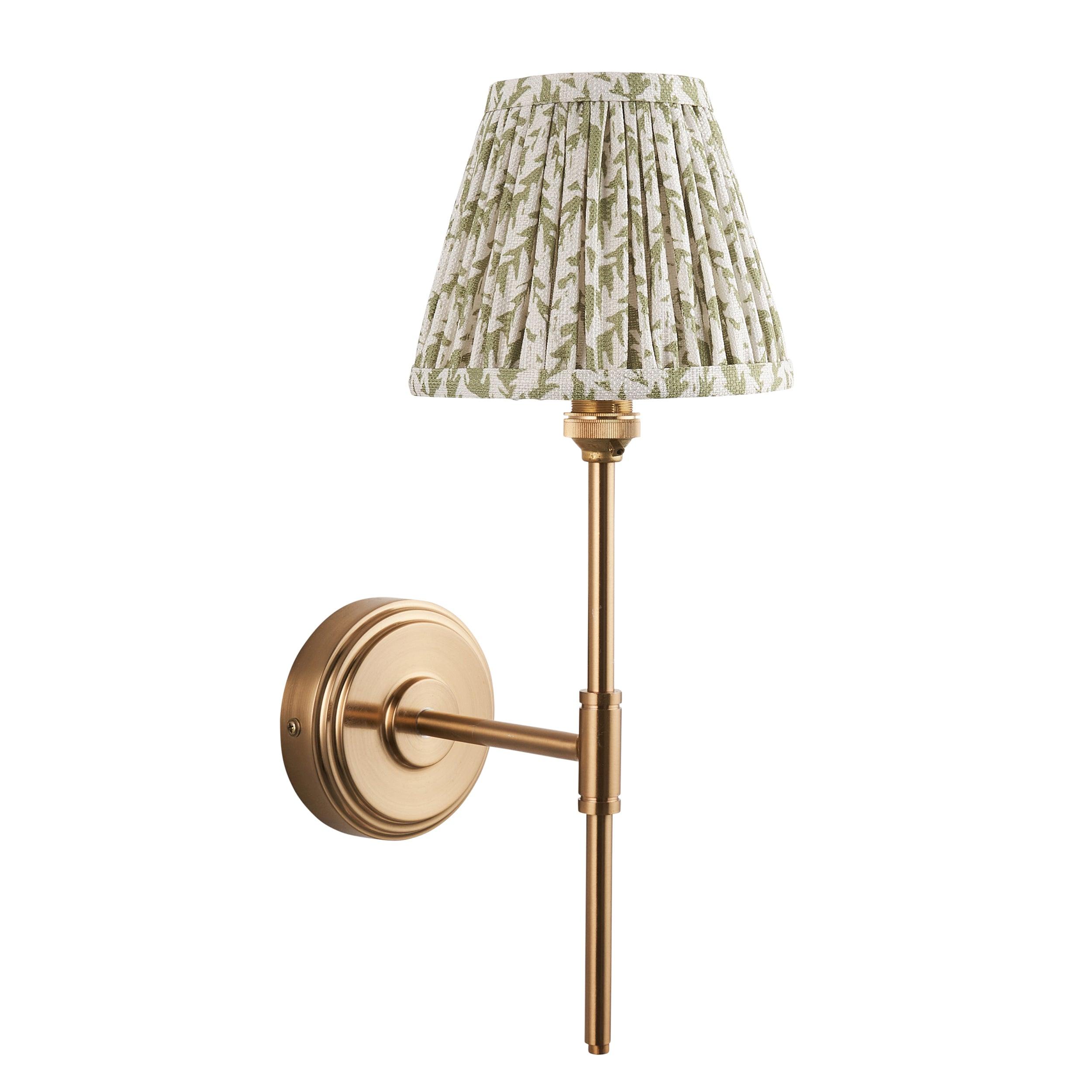 Step T Bar Brass Wall Light & Leaf 16cm Herb Garden Green Shade