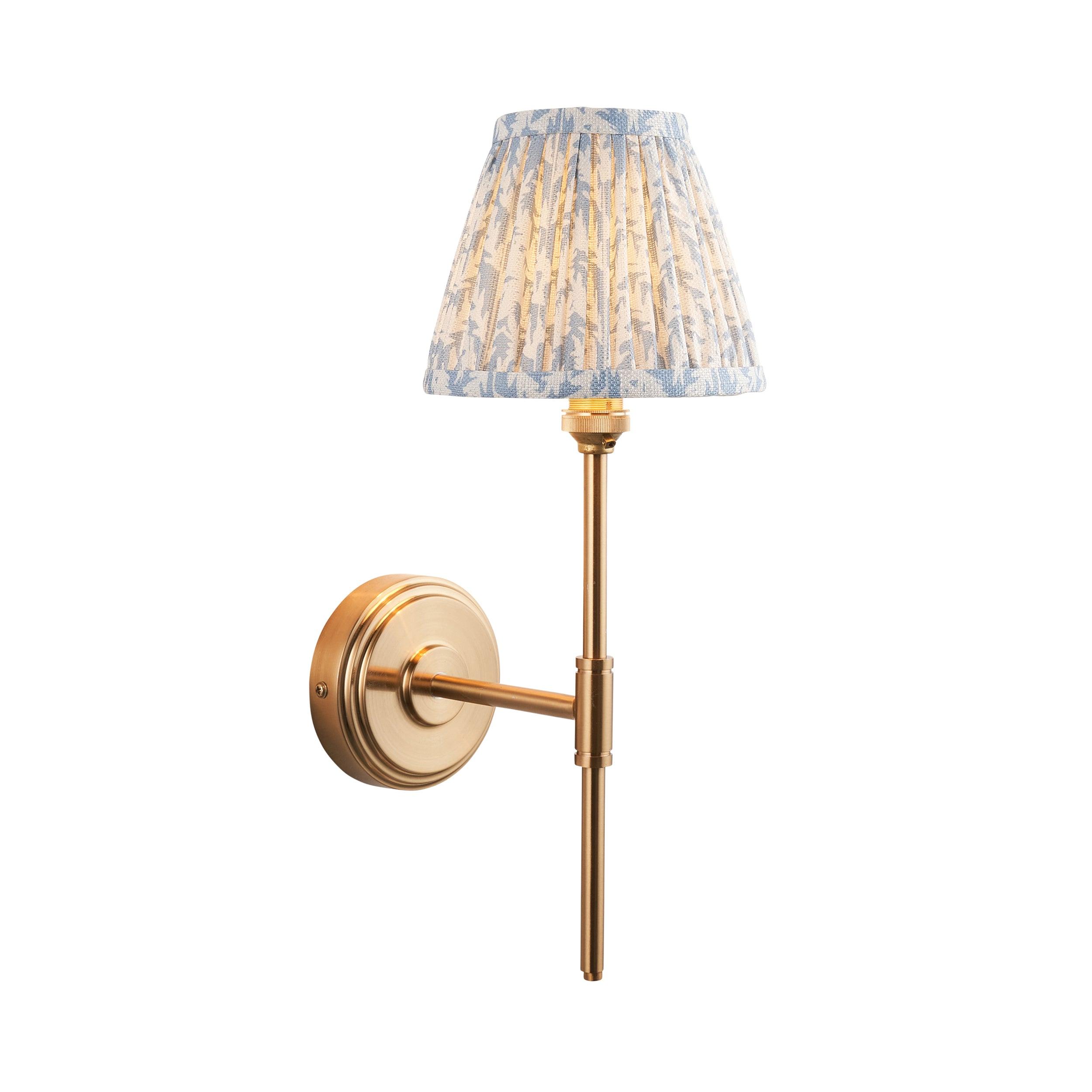 Step T Bar Brass Wall Light & Leaf 16cm Shell Bay Blue Shade