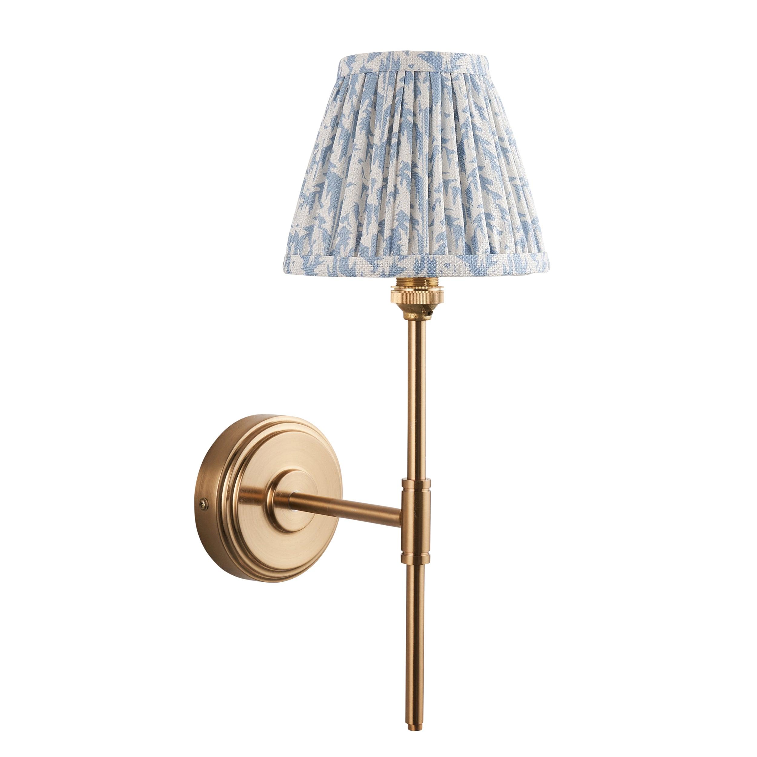 Step T Bar Brass Wall Light & Leaf 16cm Shell Bay Blue Shade