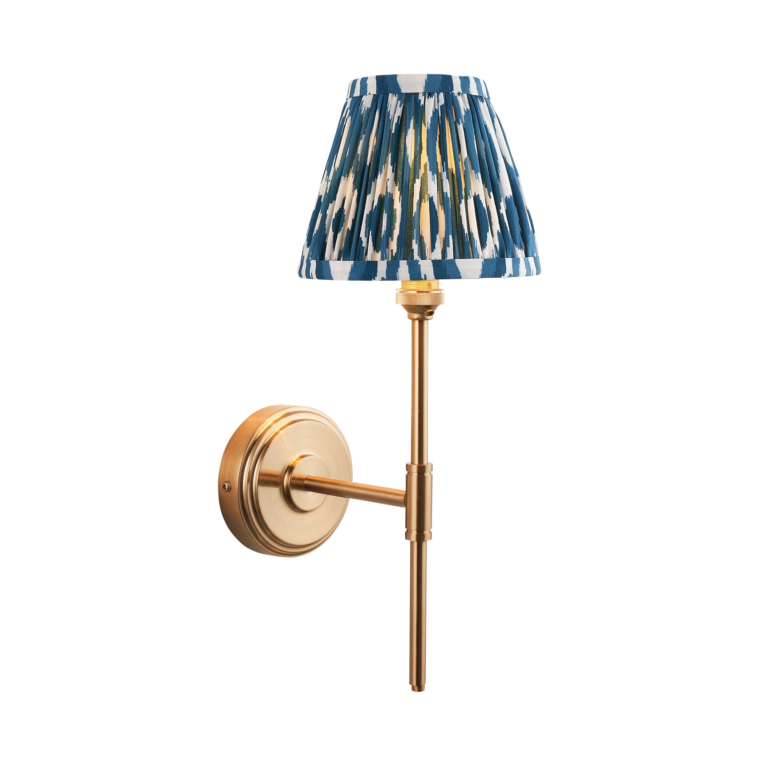Step T Bar Brass Wall Light & Ikat 16cm Marlin Blue Shade