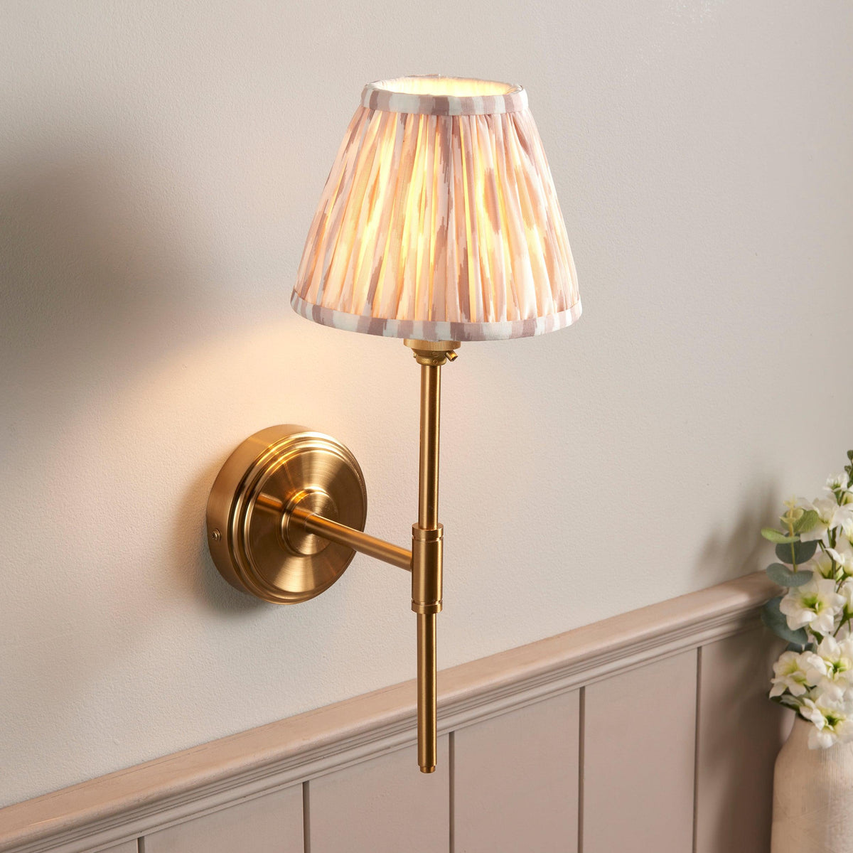 Step T Bar Brass Wall Light & Ikat 16cm Neutral Shade-warehouse-091026