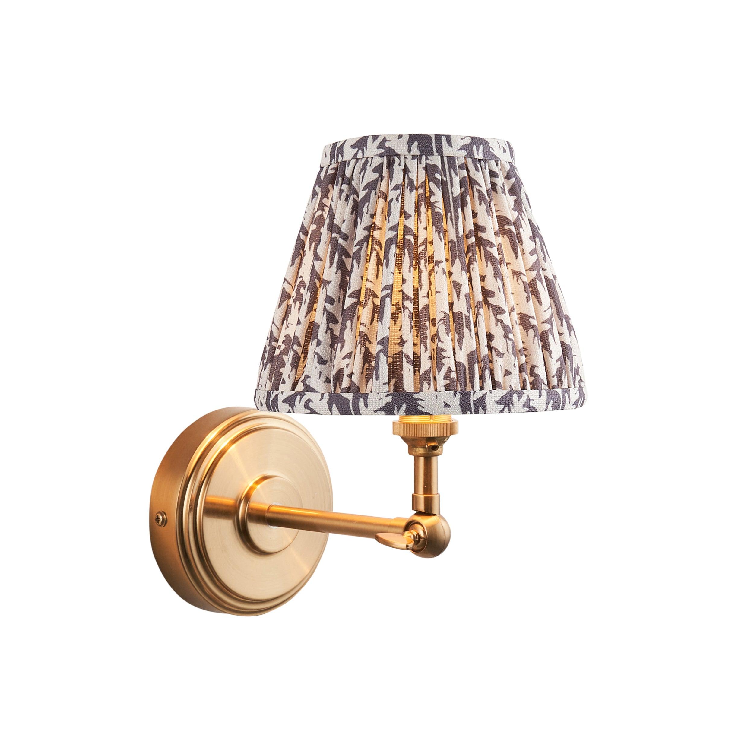 Step Wing Brass Wall Light & Leaf 16cm Pearl Grey Shade