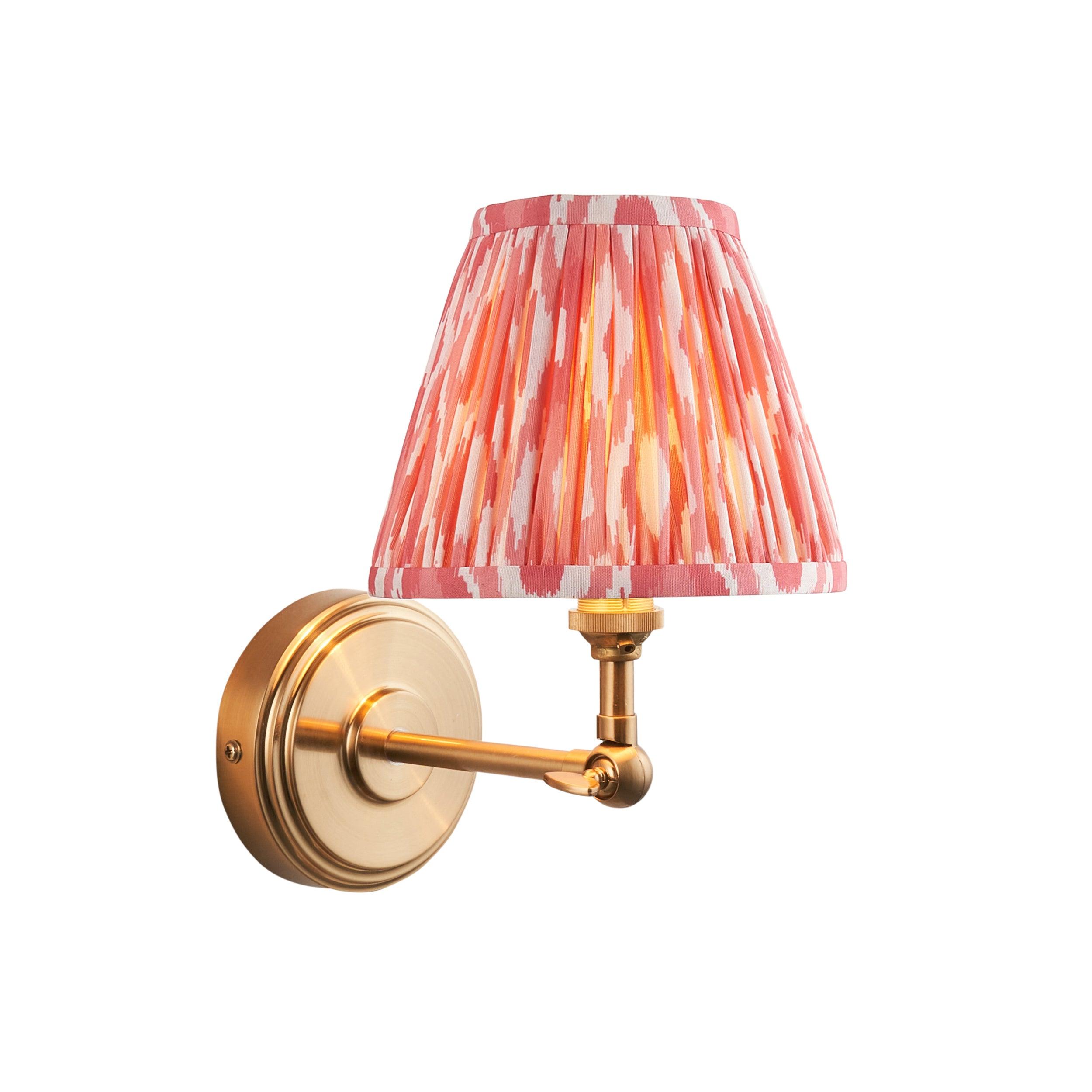 Step Wing Brass Wall Light & Ikat 16cm Coral Pink Shade