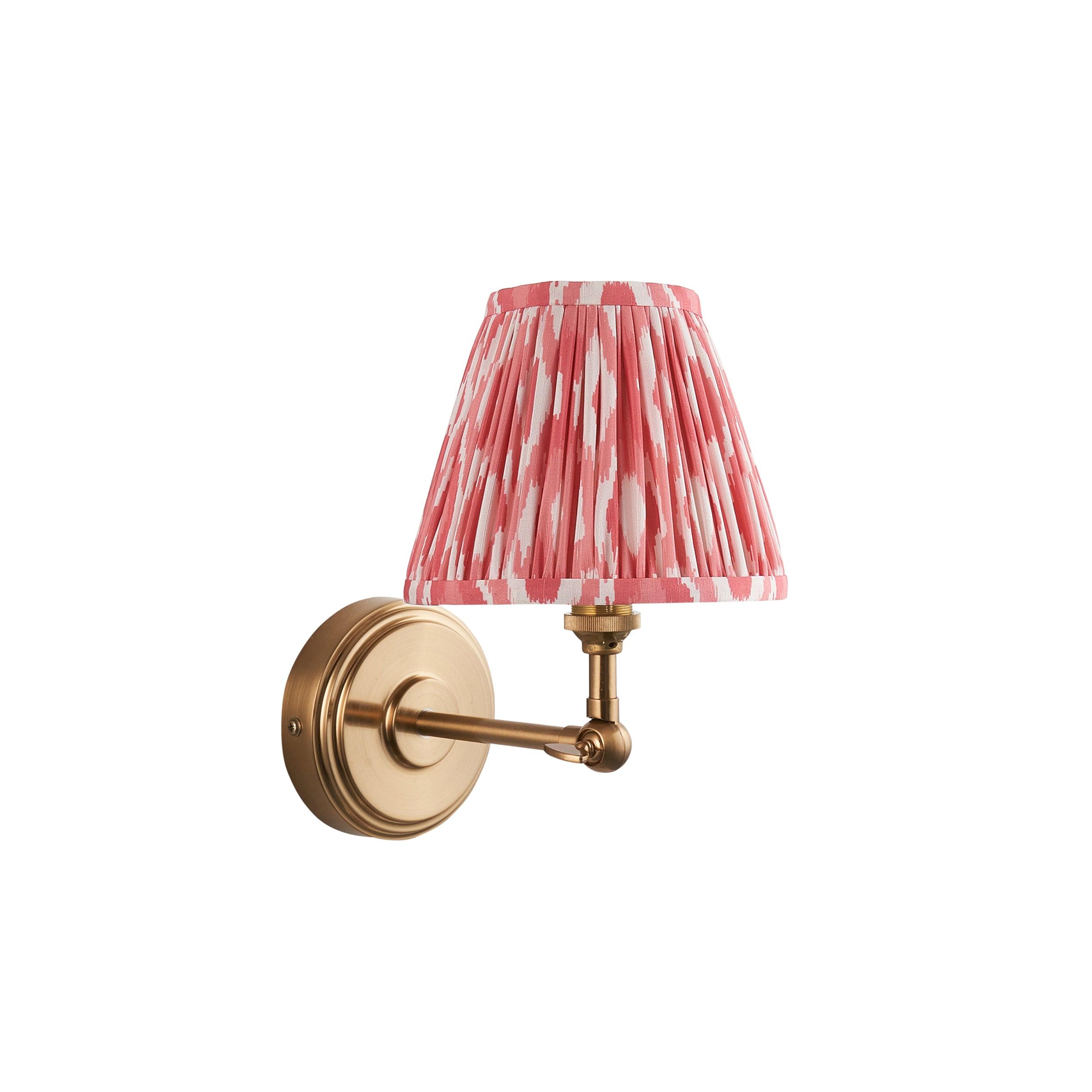 Step Wing Brass Wall Light & Ikat 16cm Coral Pink Shade
