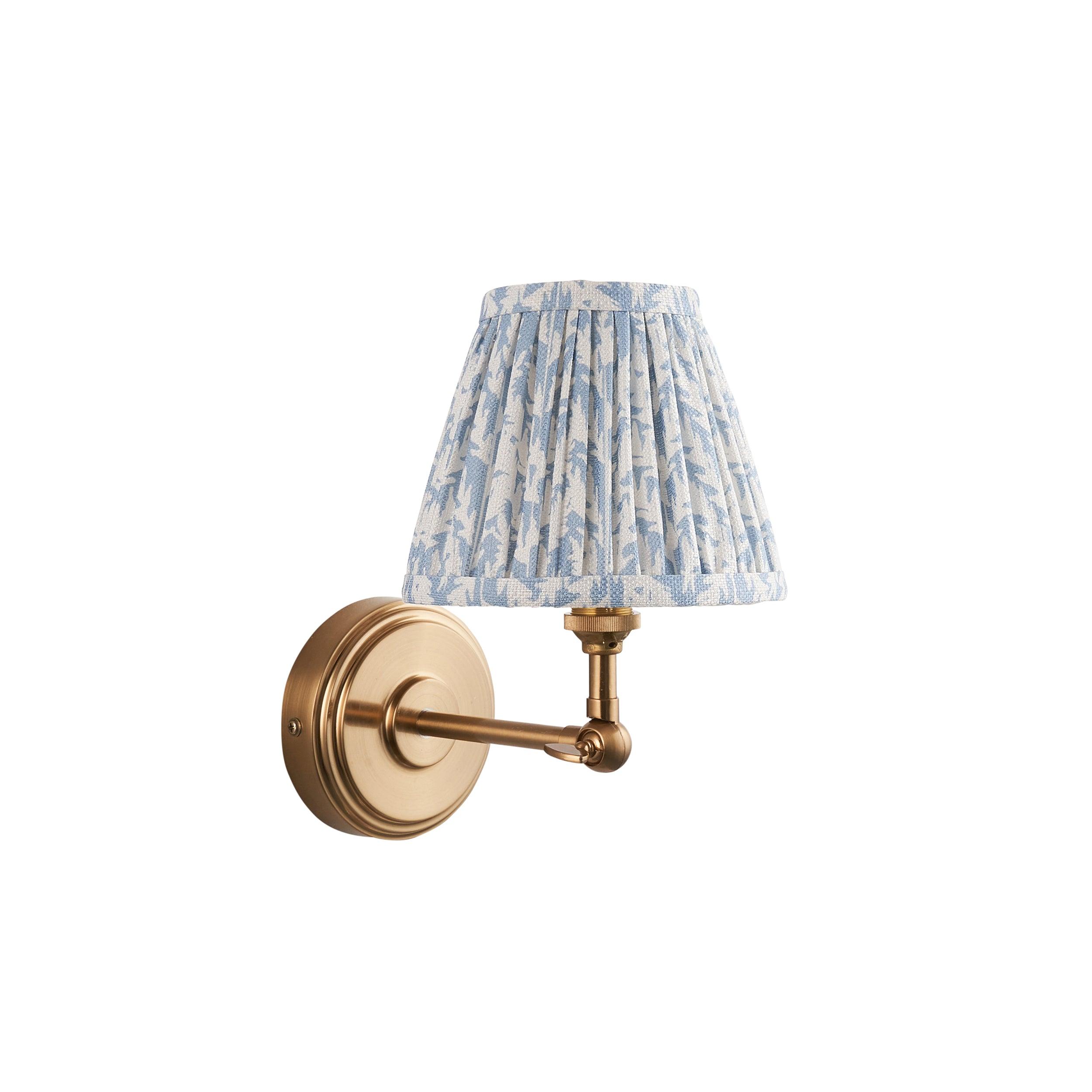 Step Wing Brass Wall Light & Leaf 16cm Shell Bay Blue Shade