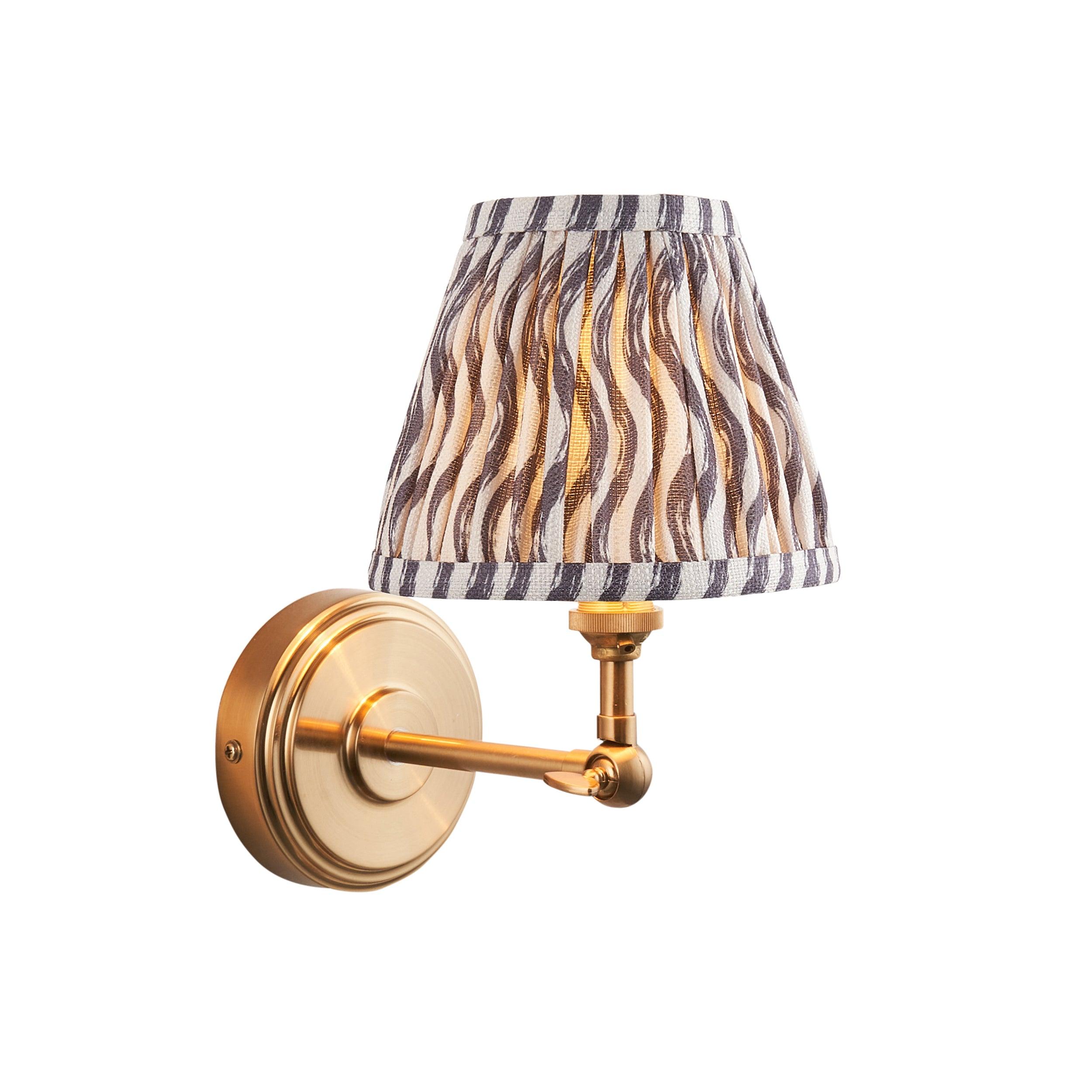 Step Wing Brass Wall Light & Ripple 16cm Pearl Grey Shade
