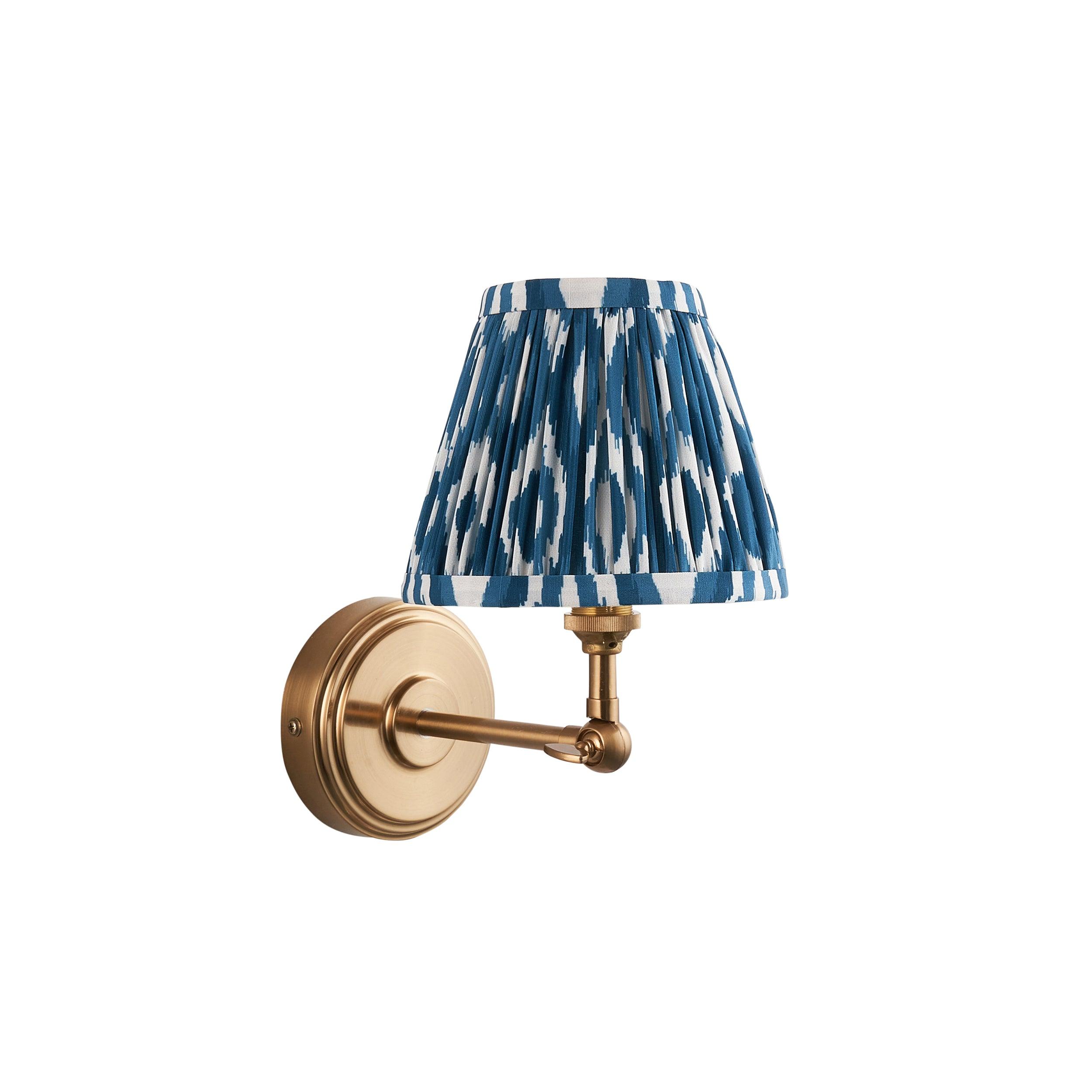 Step Wing Brass Wall Light & Ikat 16cm Marlin Blue Shade