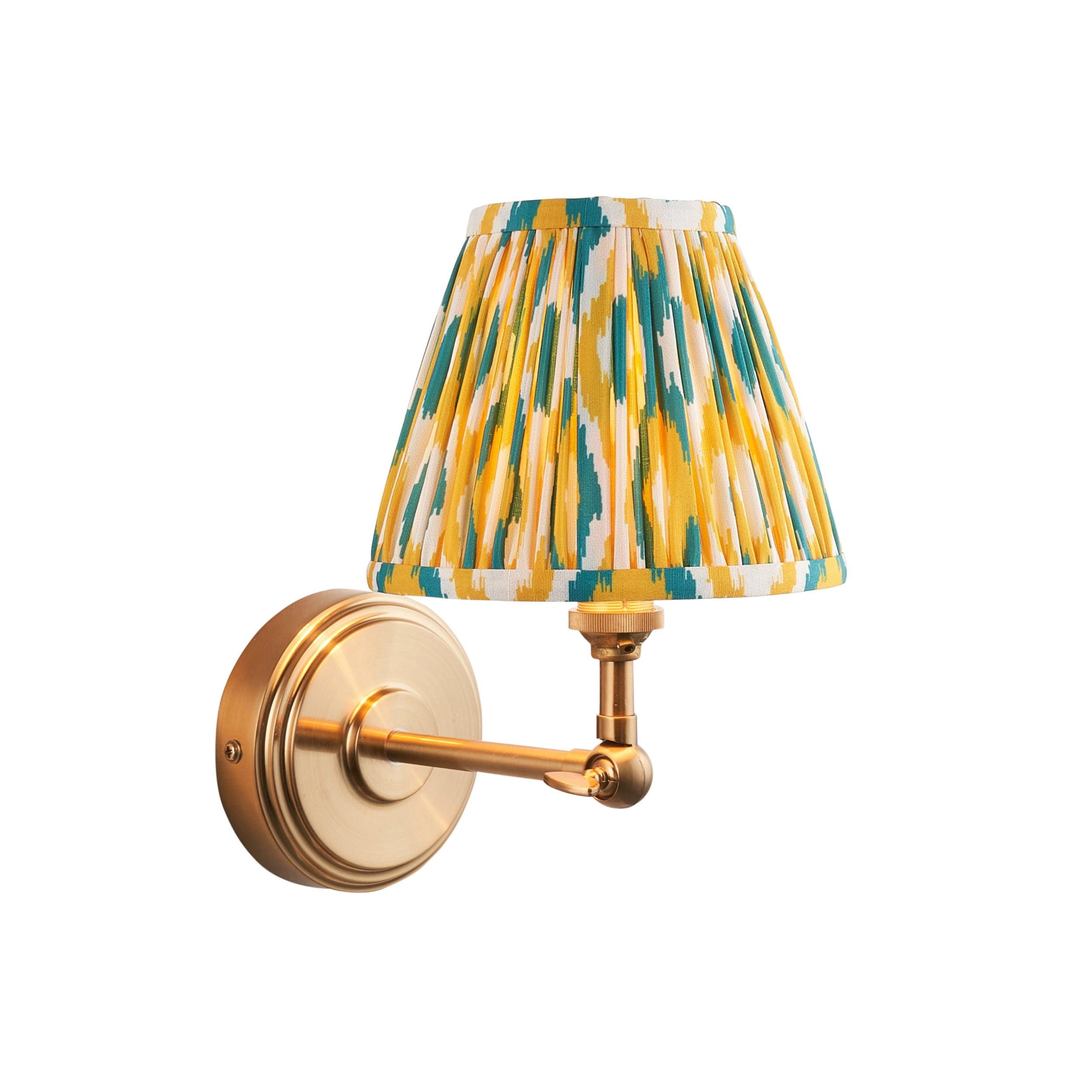 Step Wing Brass Wall Light & Ikat 16cm Yellow & Jade Shade