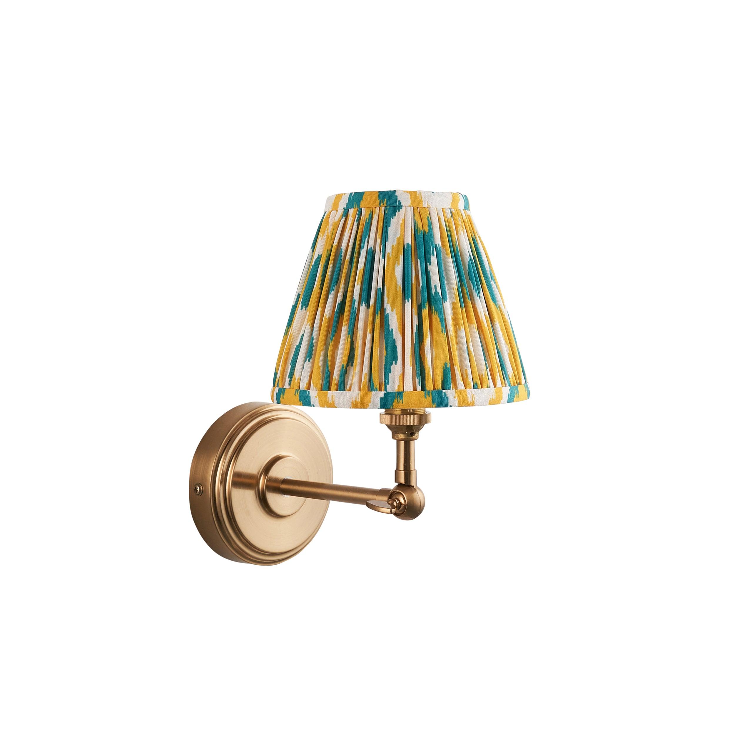 Step Wing Brass Wall Light & Ikat 16cm Yellow & Jade Shade