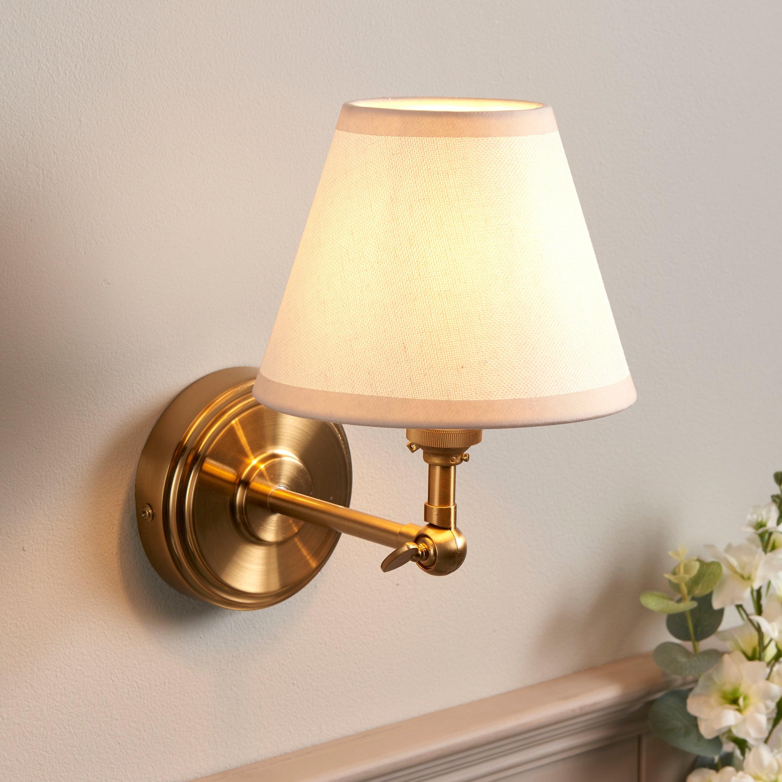 Step Wing Brass Wall Light & Ivy 16cm Vintage white Shade