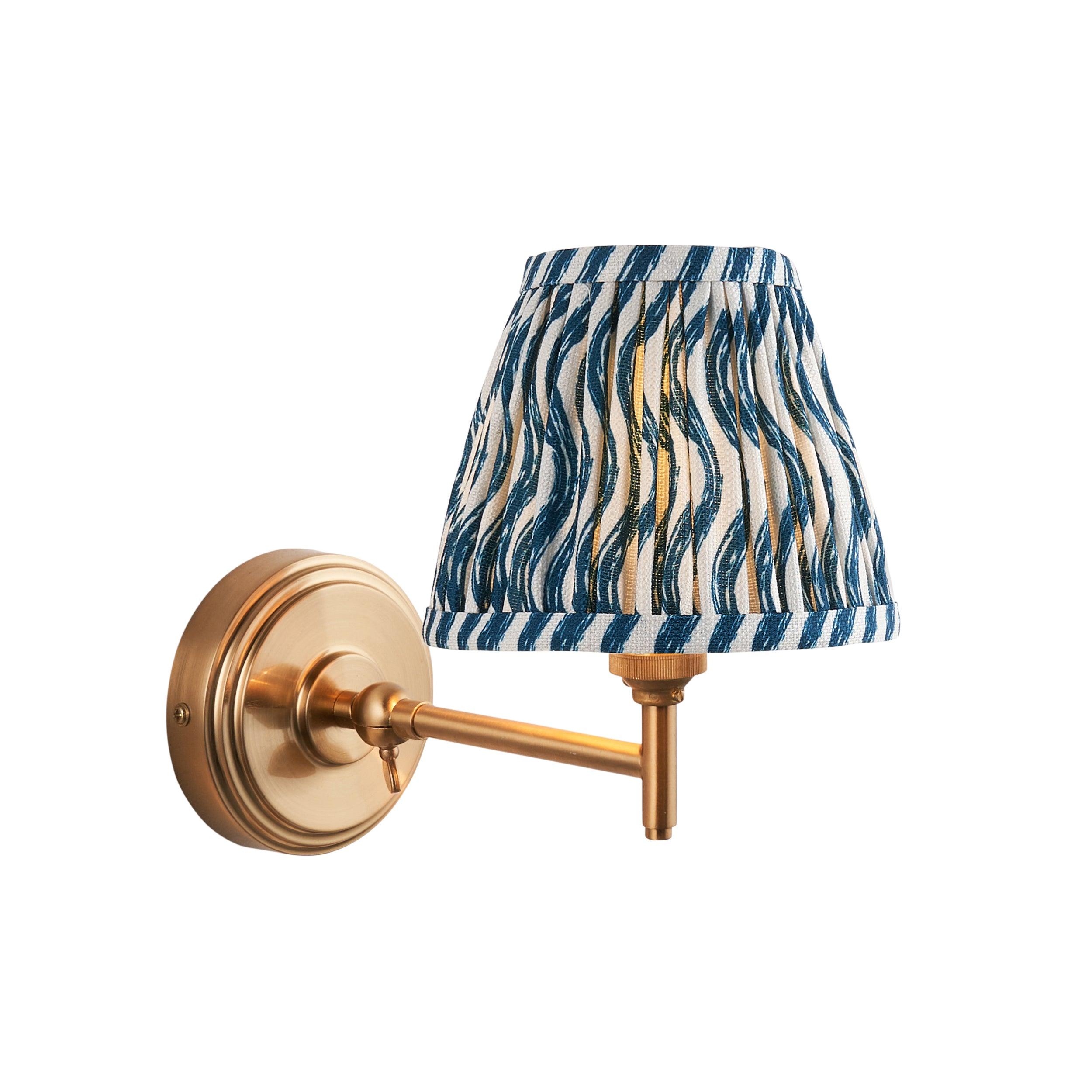 Step Fold Brass Wall Light & Ripple 16cm Marlin Blue Shade
