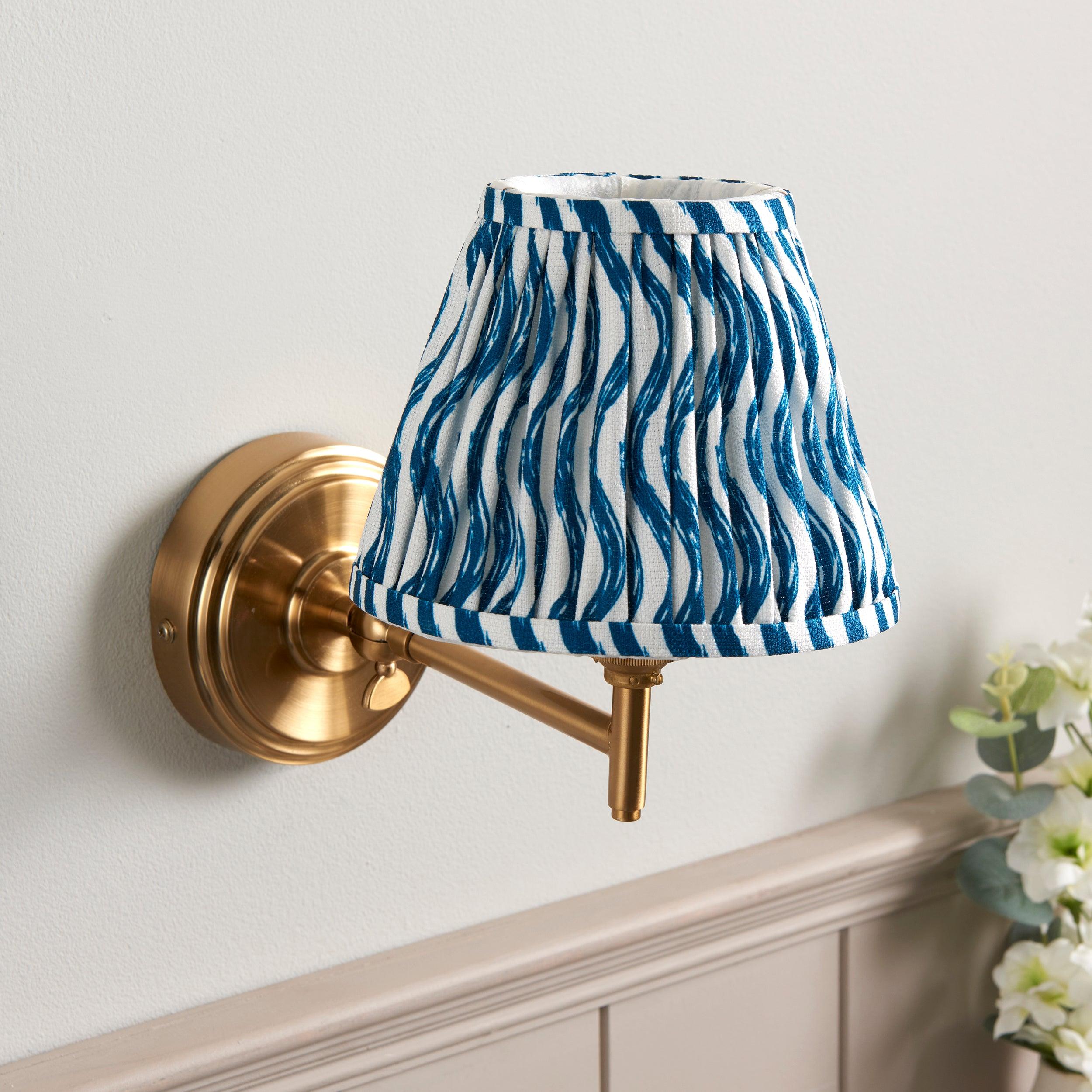 Step Fold Brass Wall Light & Ripple 16cm Marlin Blue Shade
