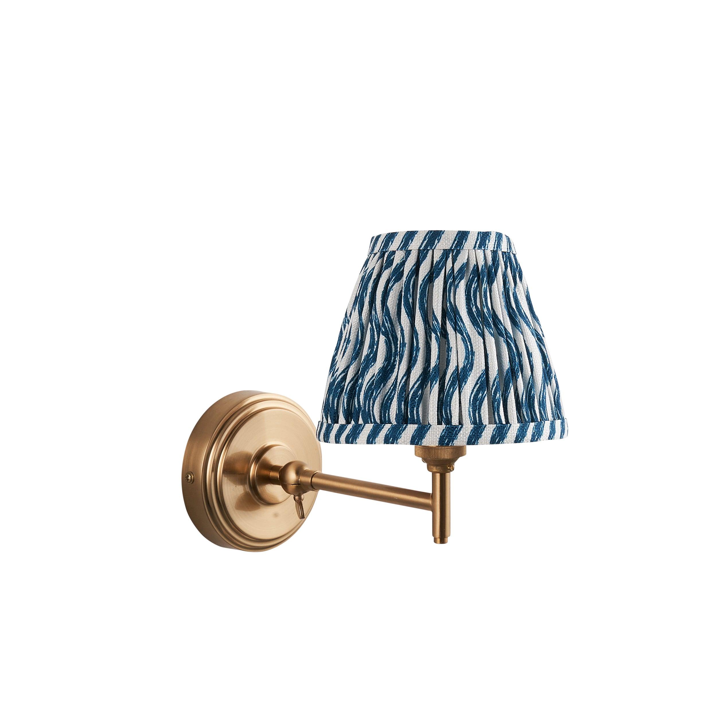 Step Fold Brass Wall Light & Ripple 16cm Marlin Blue Shade